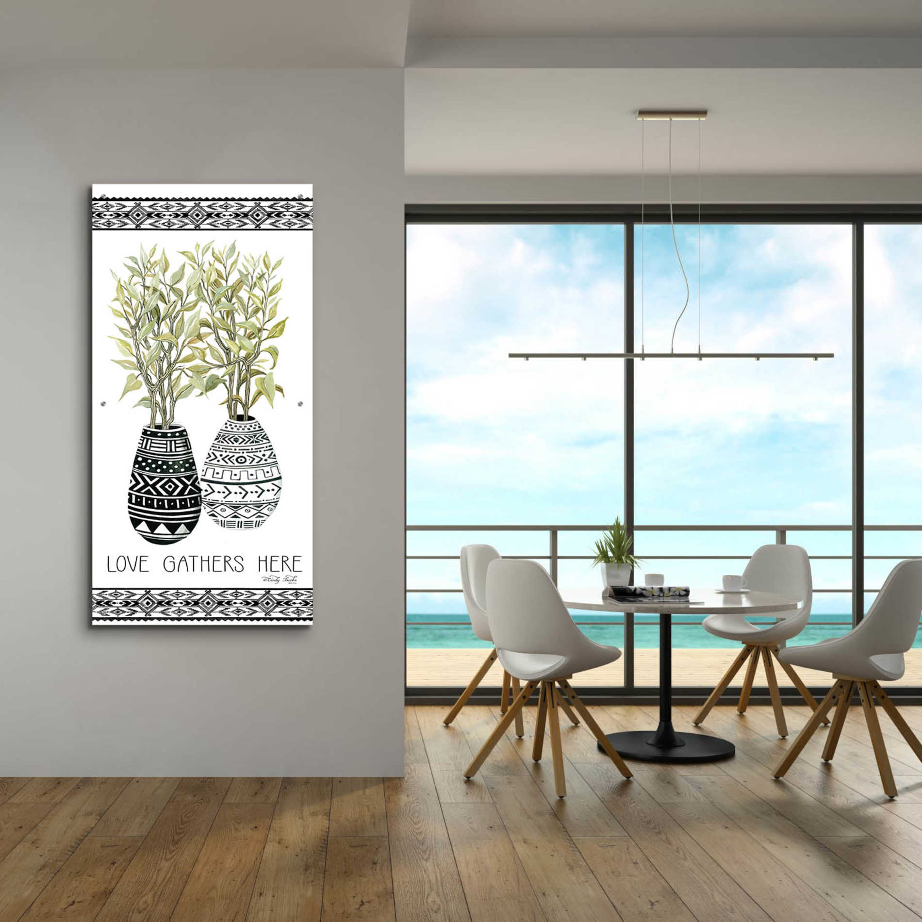 Epic Art 'Love Gathers Here Mud Cloth Vase' by Cindy Jacobs, Acrylic Glass Wall Art,24x48
