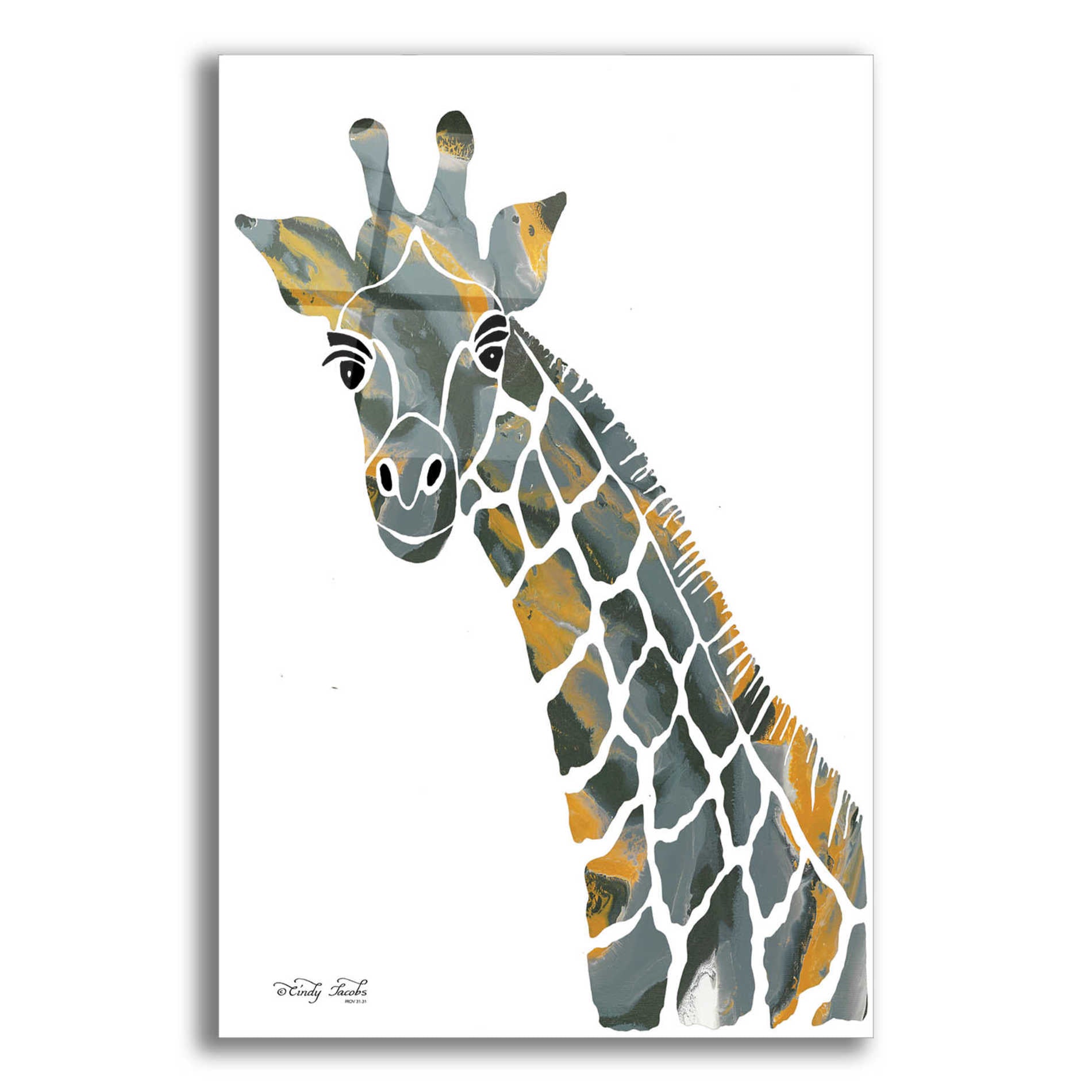 Epic Art 'Bright Giraffe II' by Cindy Jacobs, Acrylic Glass Wall Art,12x16