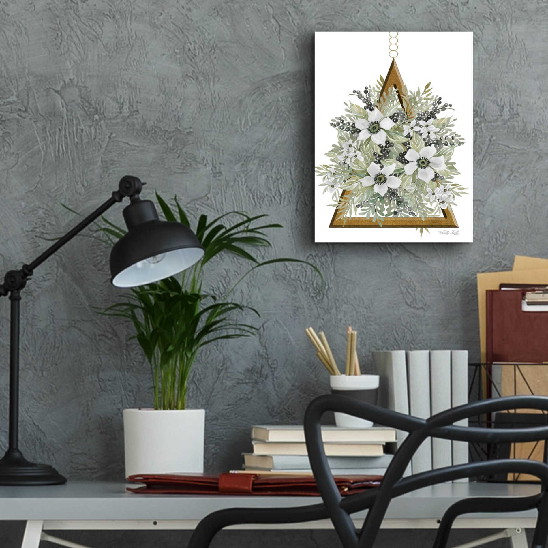 Epic Art 'Geometric Triangle Muted Floral I' by Cindy Jacobs, Acrylic Glass Wall Art,12x16