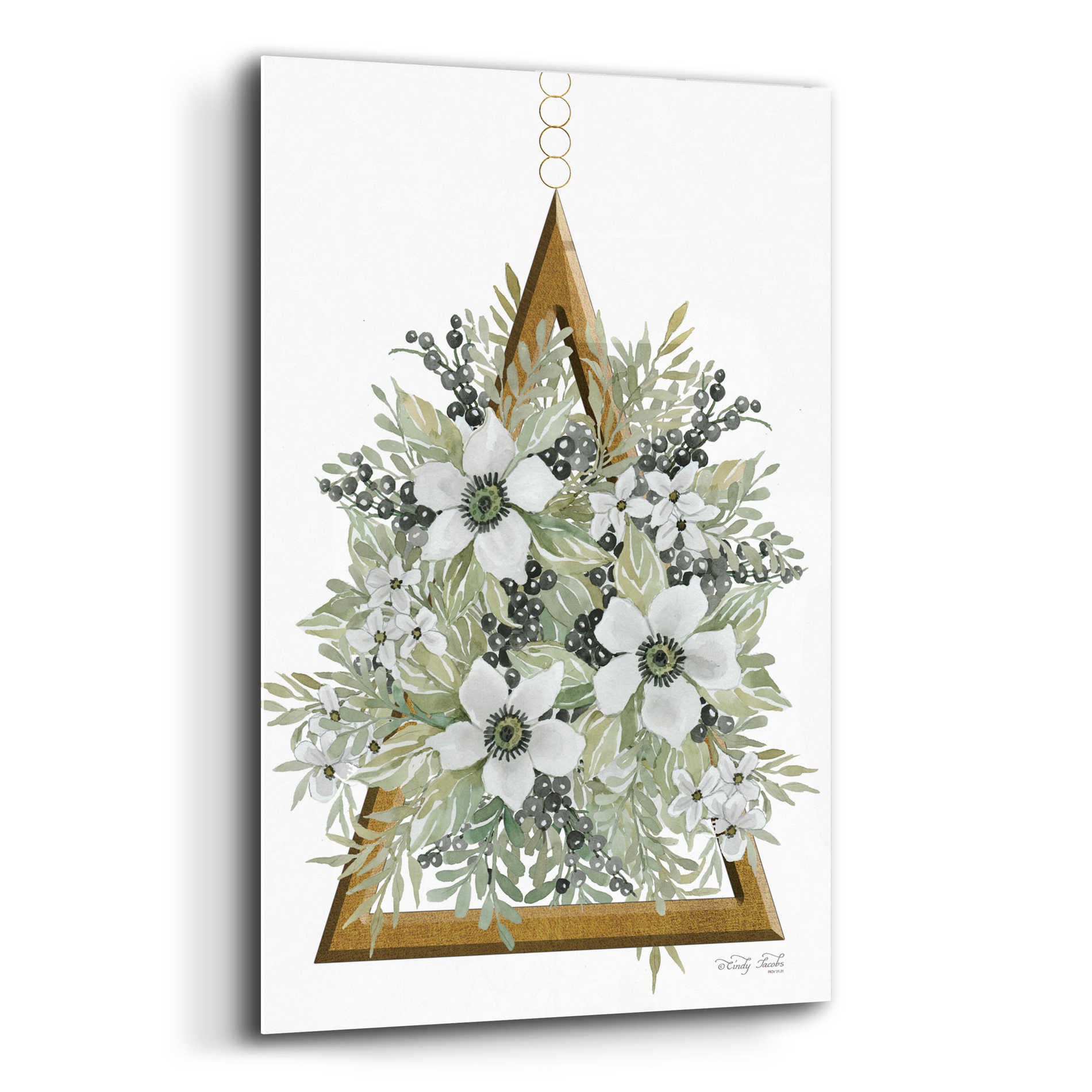 Epic Art 'Geometric Triangle Muted Floral I' by Cindy Jacobs, Acrylic Glass Wall Art,16x24