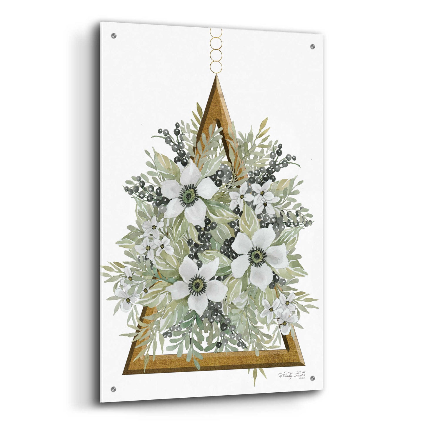 Epic Art 'Geometric Triangle Muted Floral I' by Cindy Jacobs, Acrylic Glass Wall Art,24x36