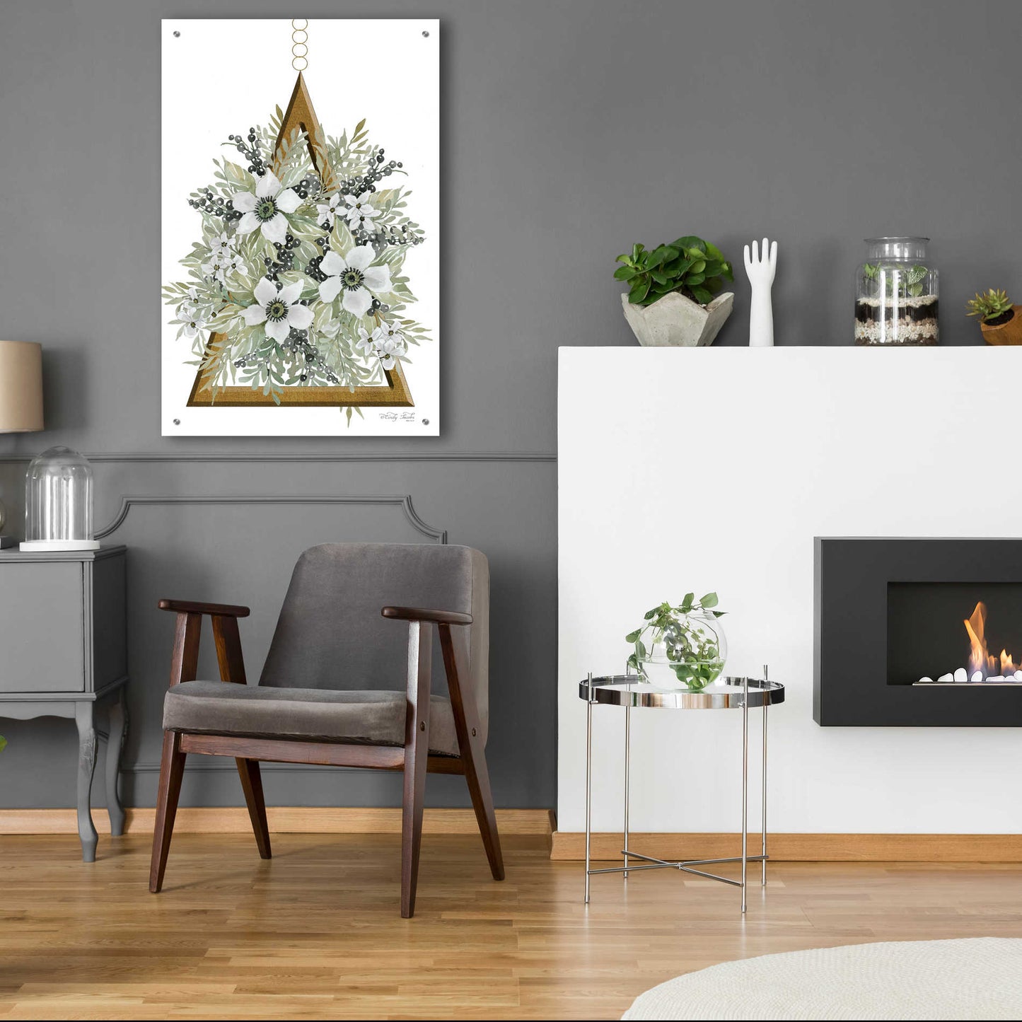 Epic Art 'Geometric Triangle Muted Floral I' by Cindy Jacobs, Acrylic Glass Wall Art,24x36