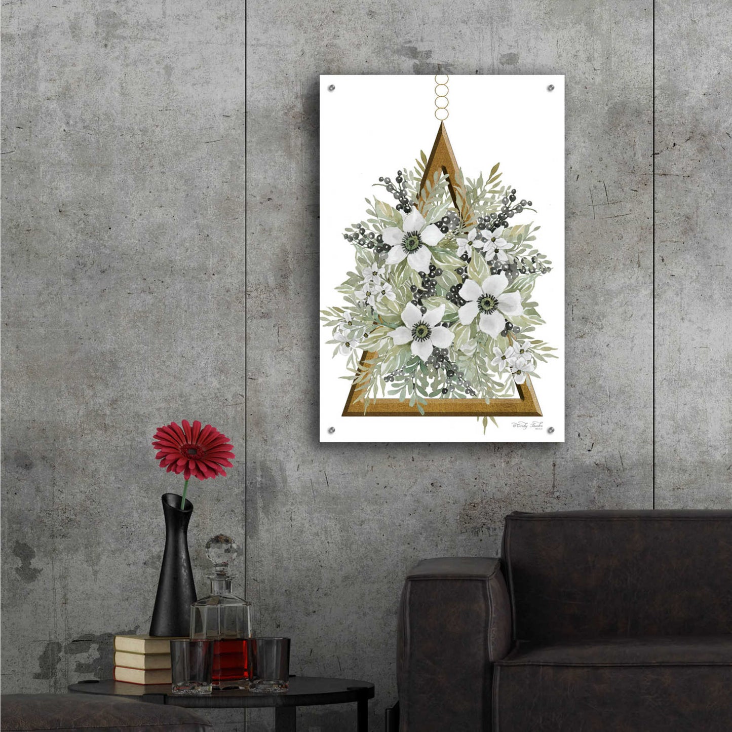 Epic Art 'Geometric Triangle Muted Floral I' by Cindy Jacobs, Acrylic Glass Wall Art,24x36