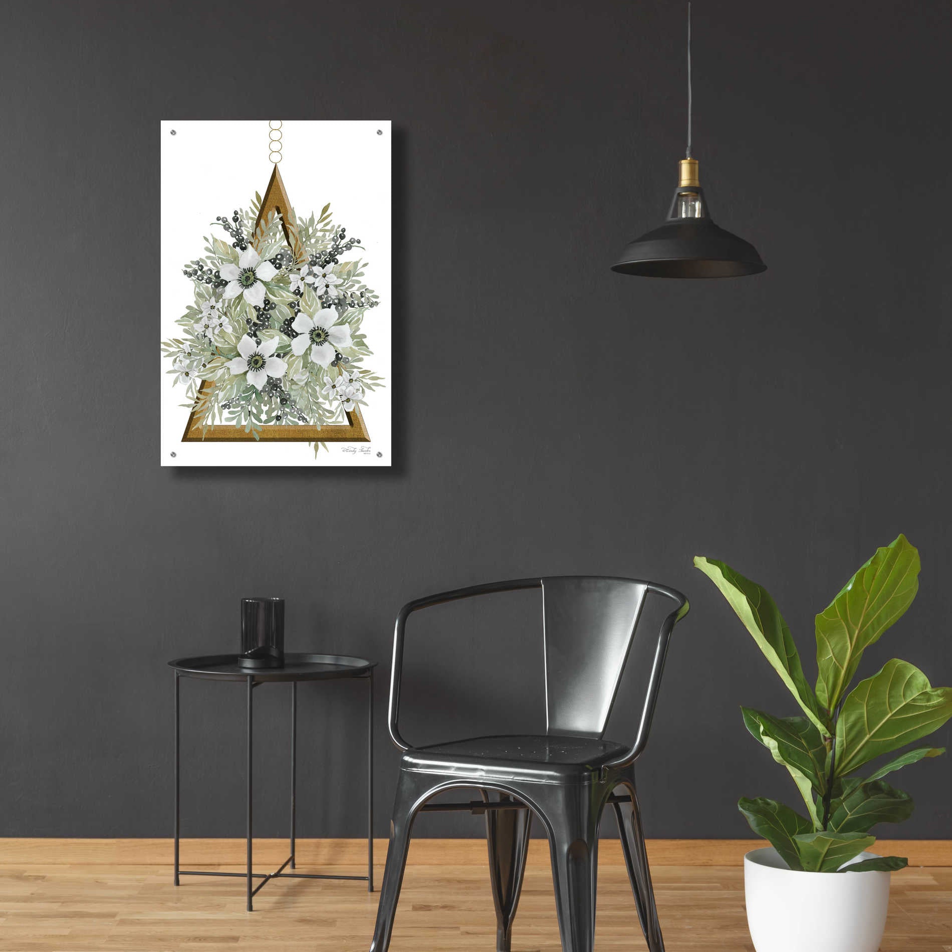 Epic Art 'Geometric Triangle Muted Floral I' by Cindy Jacobs, Acrylic Glass Wall Art,24x36