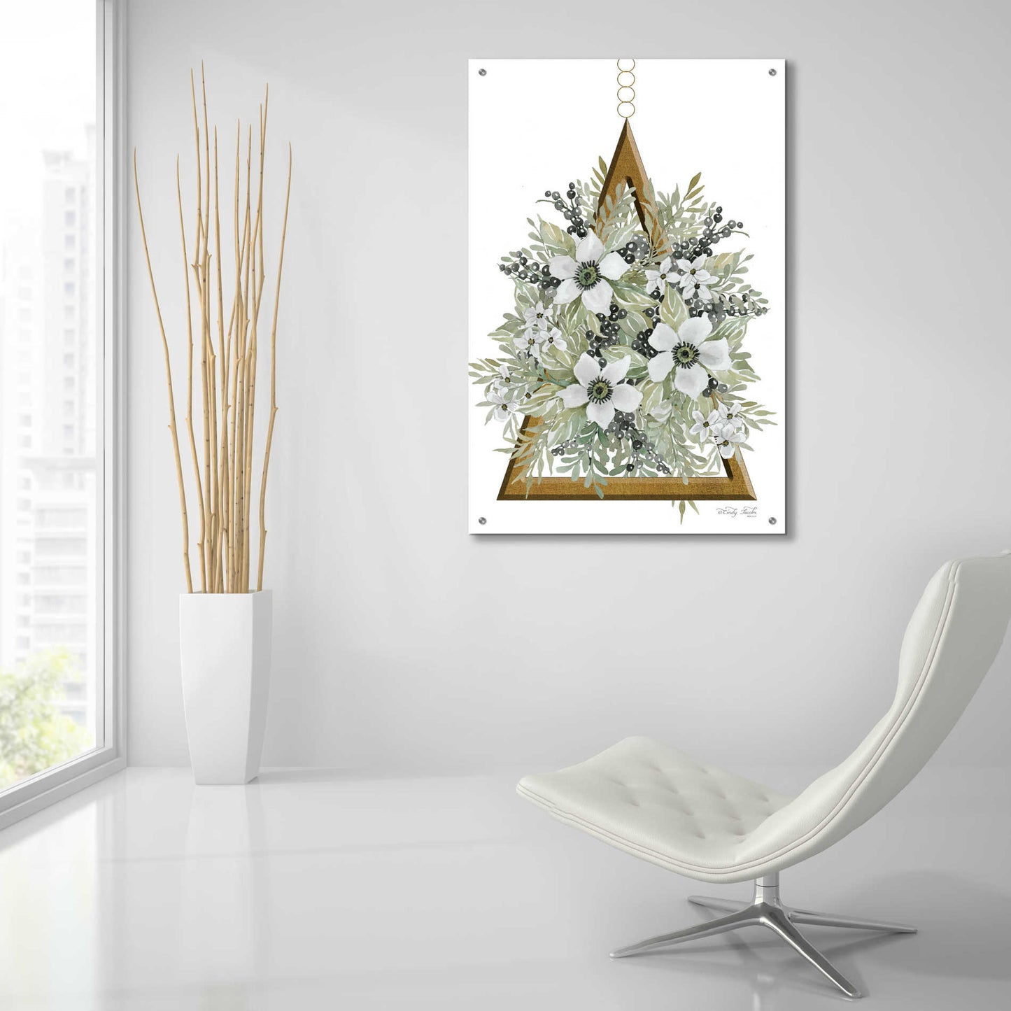 Epic Art 'Geometric Triangle Muted Floral I' by Cindy Jacobs, Acrylic Glass Wall Art,24x36