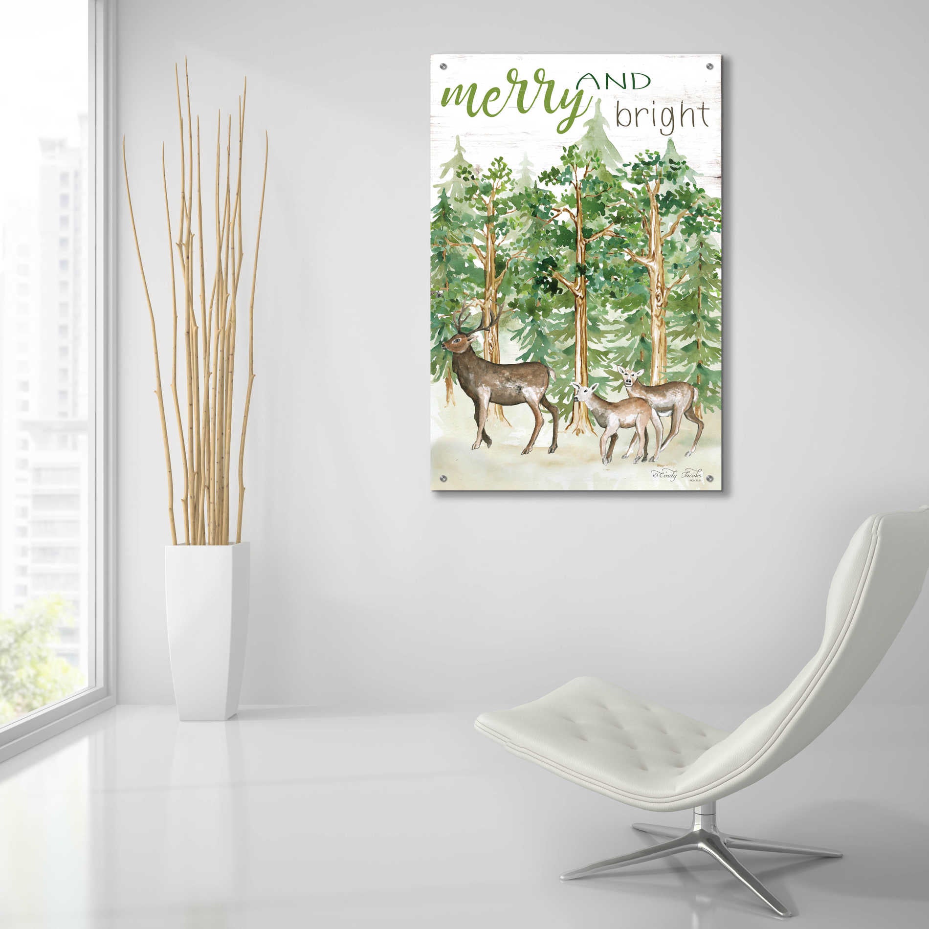 Epic Art 'Merry & Bright Deer' by Cindy Jacobs, Acrylic Glass Wall Art,24x36