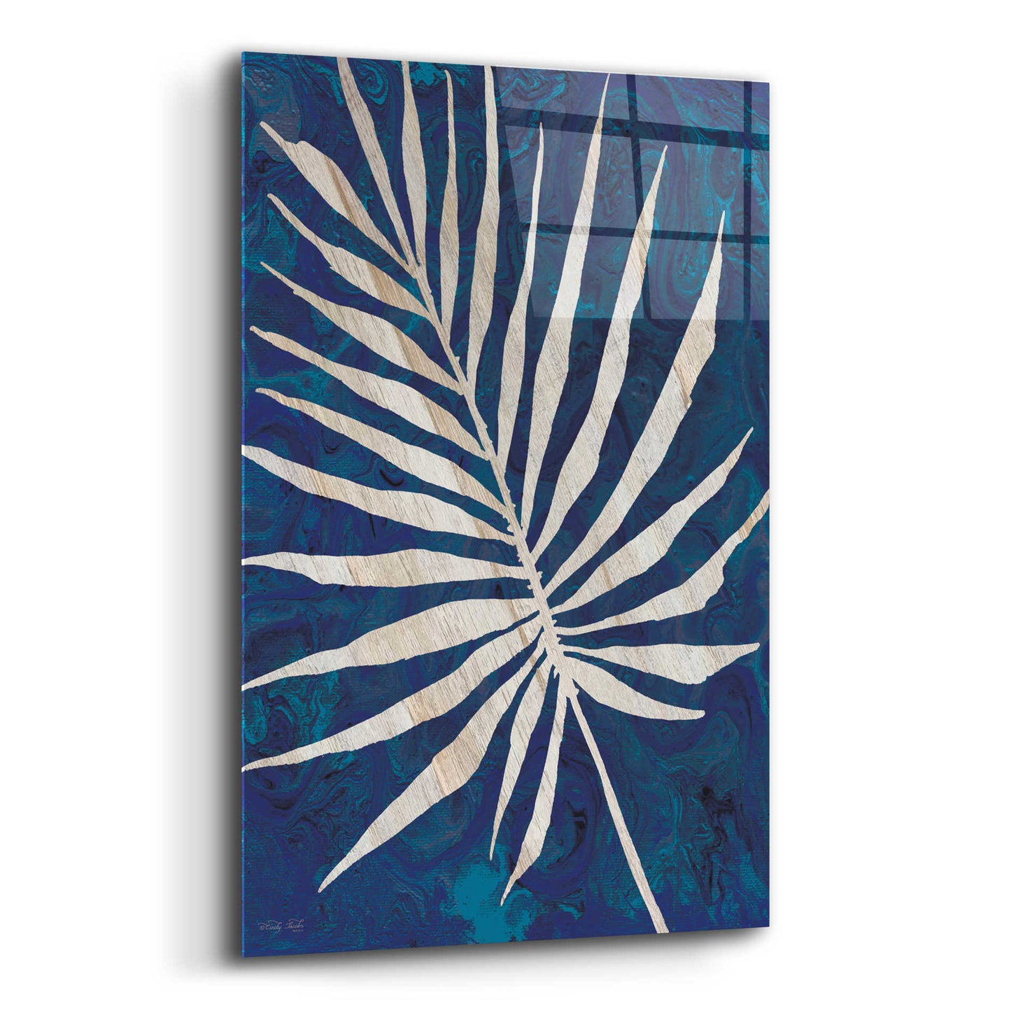 Epic Art 'Palm Leaf Navy' by Cindy Jacobs, Acrylic Glass Wall Art,12x16