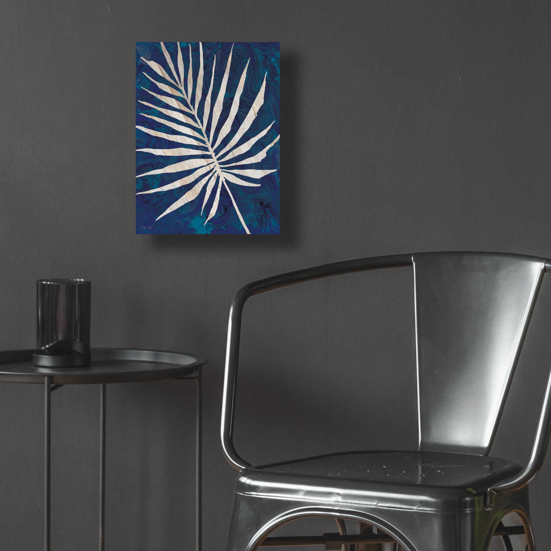 Epic Art 'Palm Leaf Navy' by Cindy Jacobs, Acrylic Glass Wall Art,12x16