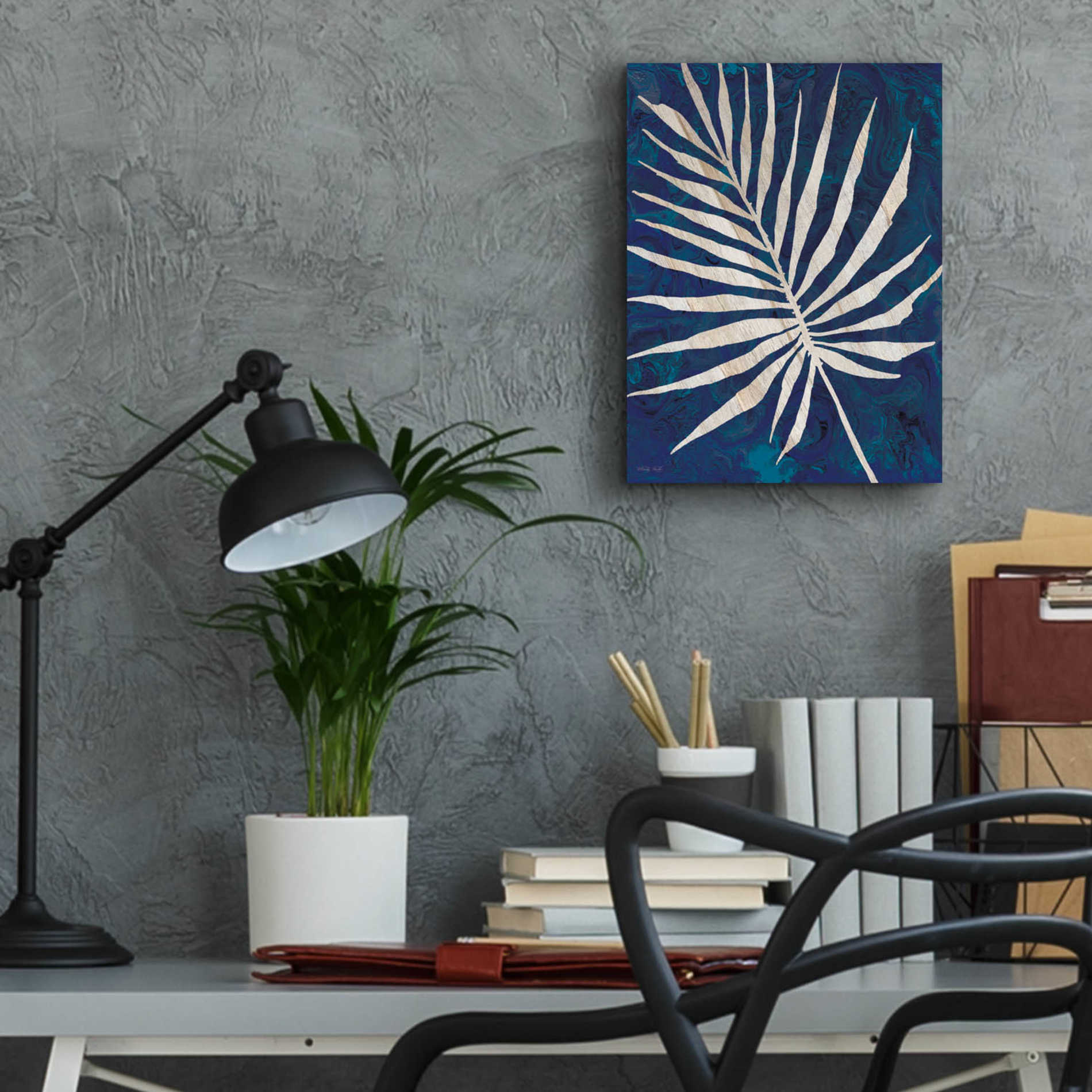 Epic Art 'Palm Leaf Navy' by Cindy Jacobs, Acrylic Glass Wall Art,12x16