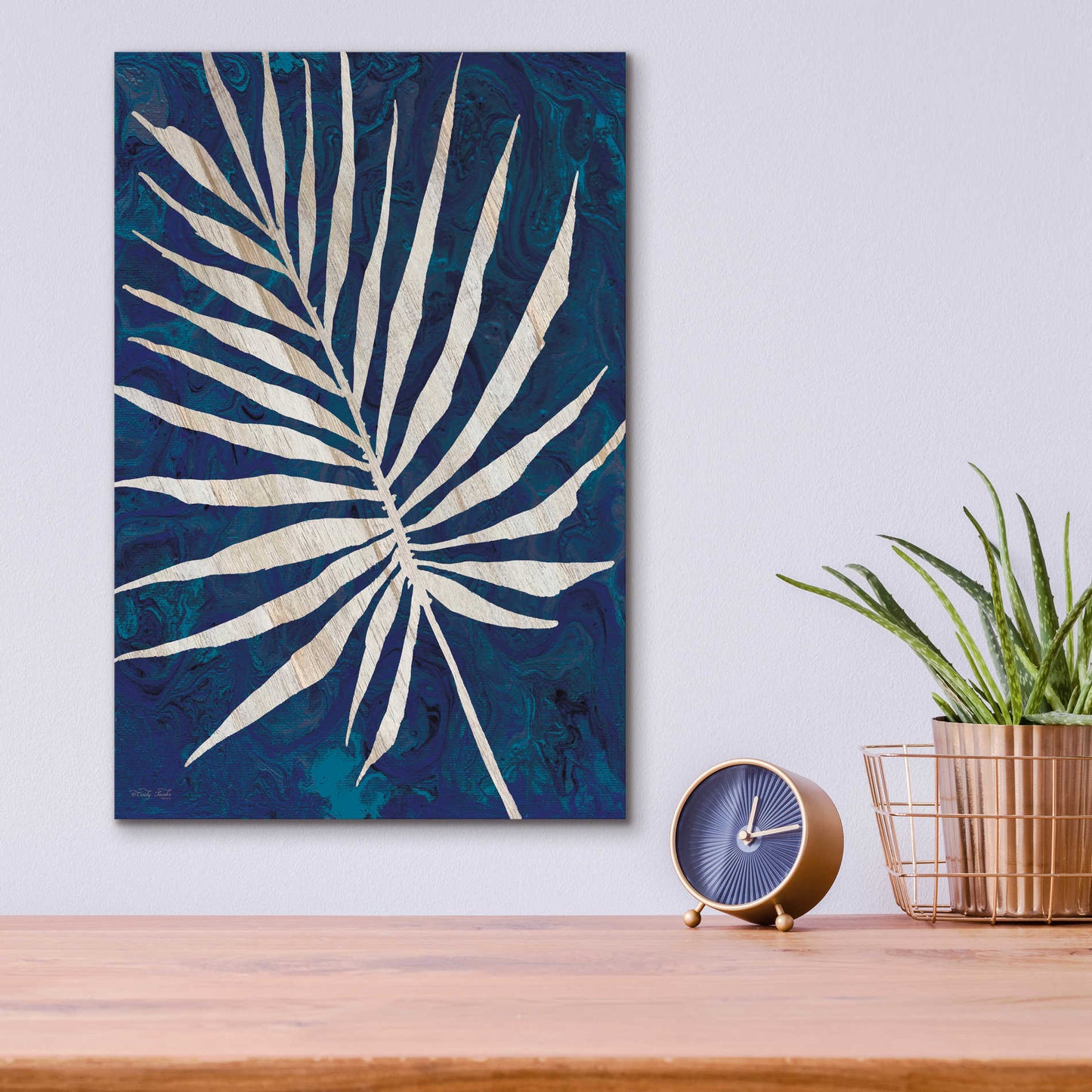 Epic Art 'Palm Leaf Navy' by Cindy Jacobs, Acrylic Glass Wall Art,12x16