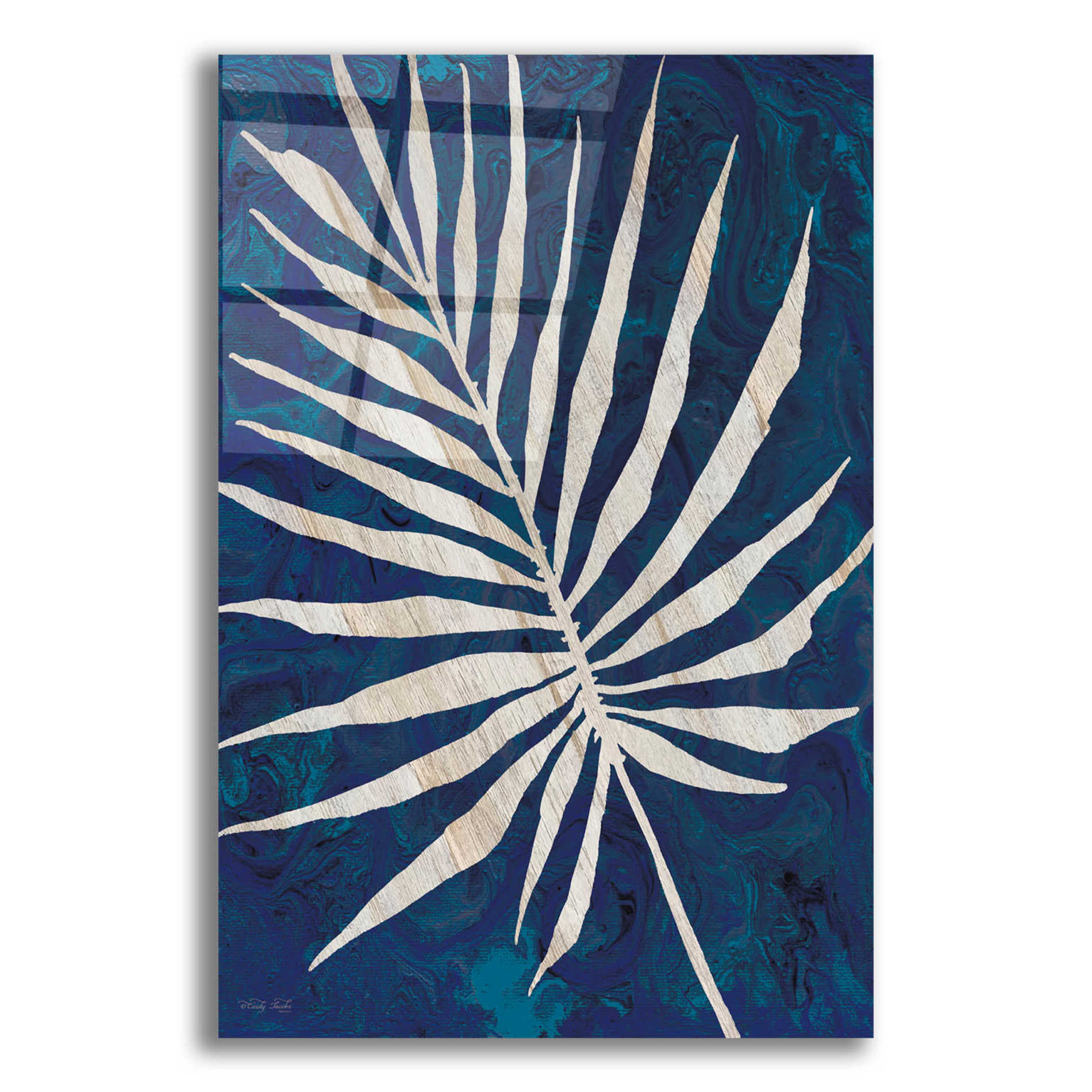 Epic Art 'Palm Leaf Navy' by Cindy Jacobs, Acrylic Glass Wall Art,12x16