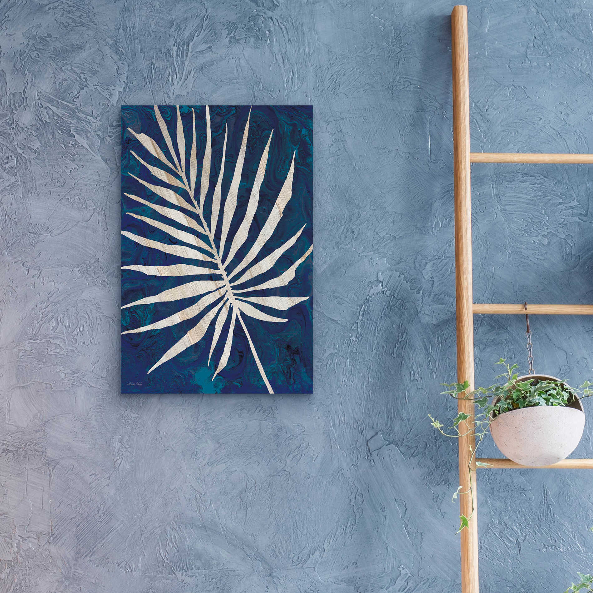 Epic Art 'Palm Leaf Navy' by Cindy Jacobs, Acrylic Glass Wall Art,16x24