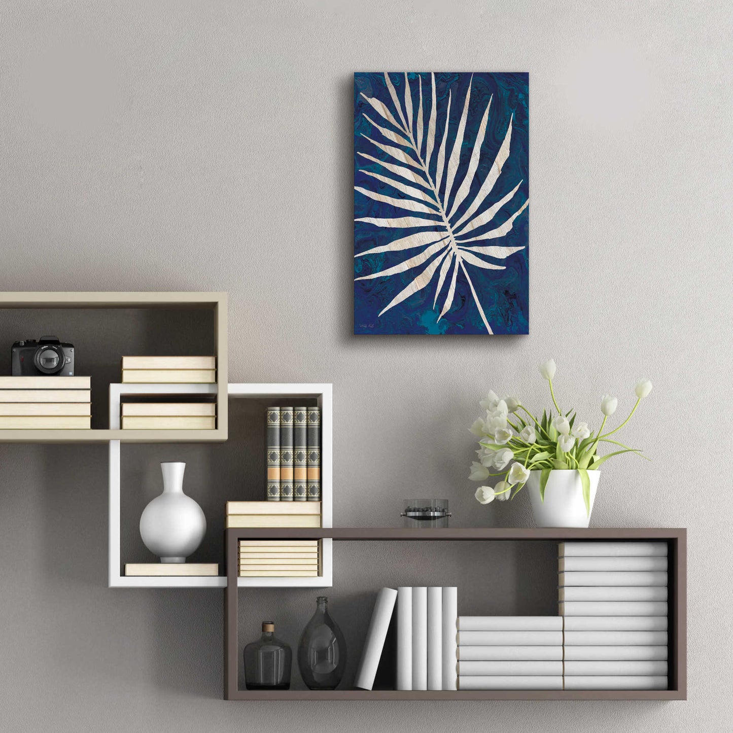 Epic Art 'Palm Leaf Navy' by Cindy Jacobs, Acrylic Glass Wall Art,16x24