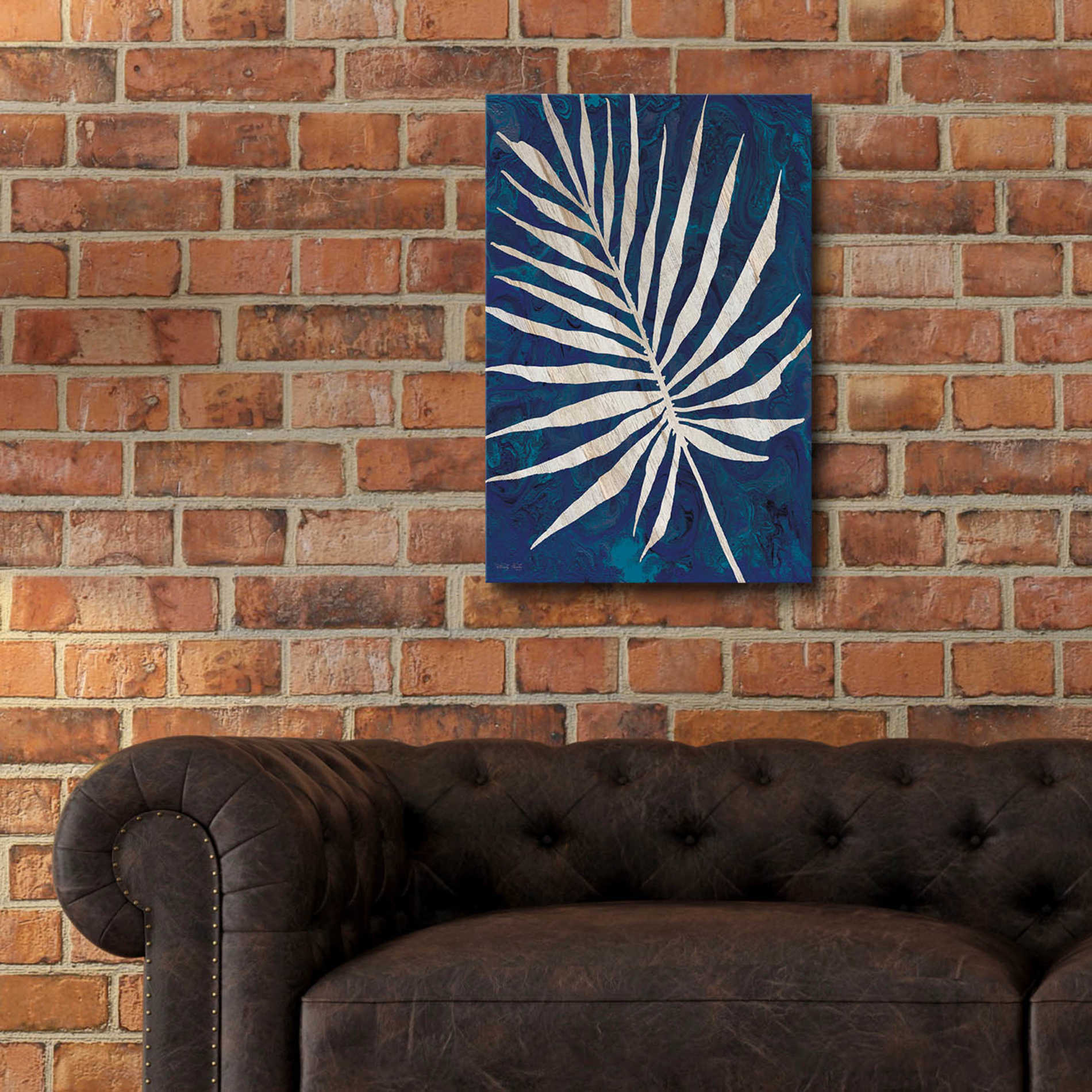 Epic Art 'Palm Leaf Navy' by Cindy Jacobs, Acrylic Glass Wall Art,16x24