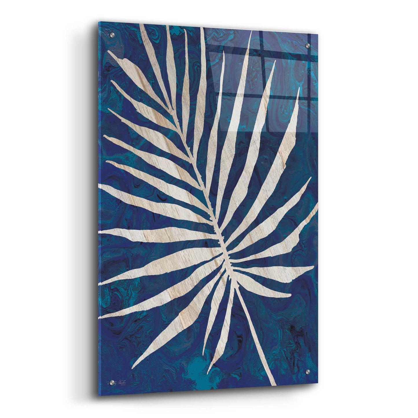 Epic Art 'Palm Leaf Navy' by Cindy Jacobs, Acrylic Glass Wall Art,24x36