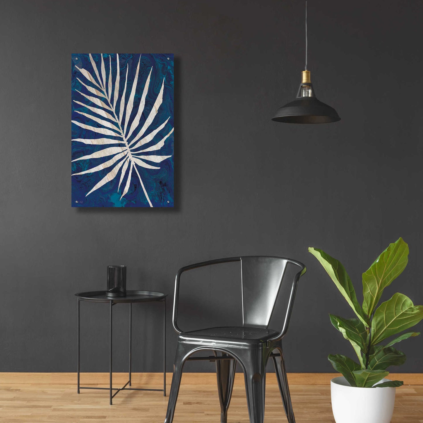 Epic Art 'Palm Leaf Navy' by Cindy Jacobs, Acrylic Glass Wall Art,24x36