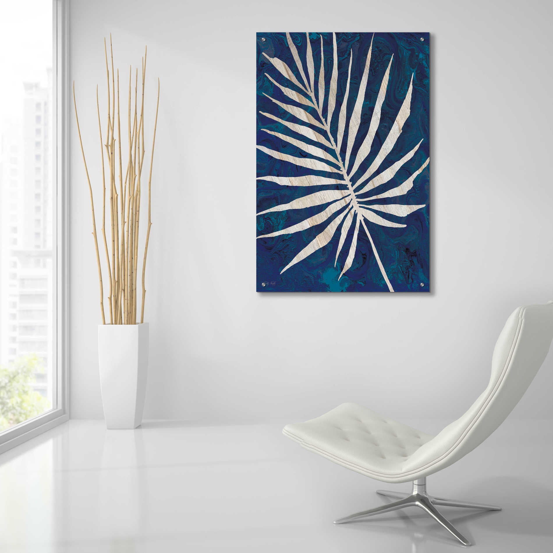 Epic Art 'Palm Leaf Navy' by Cindy Jacobs, Acrylic Glass Wall Art,24x36