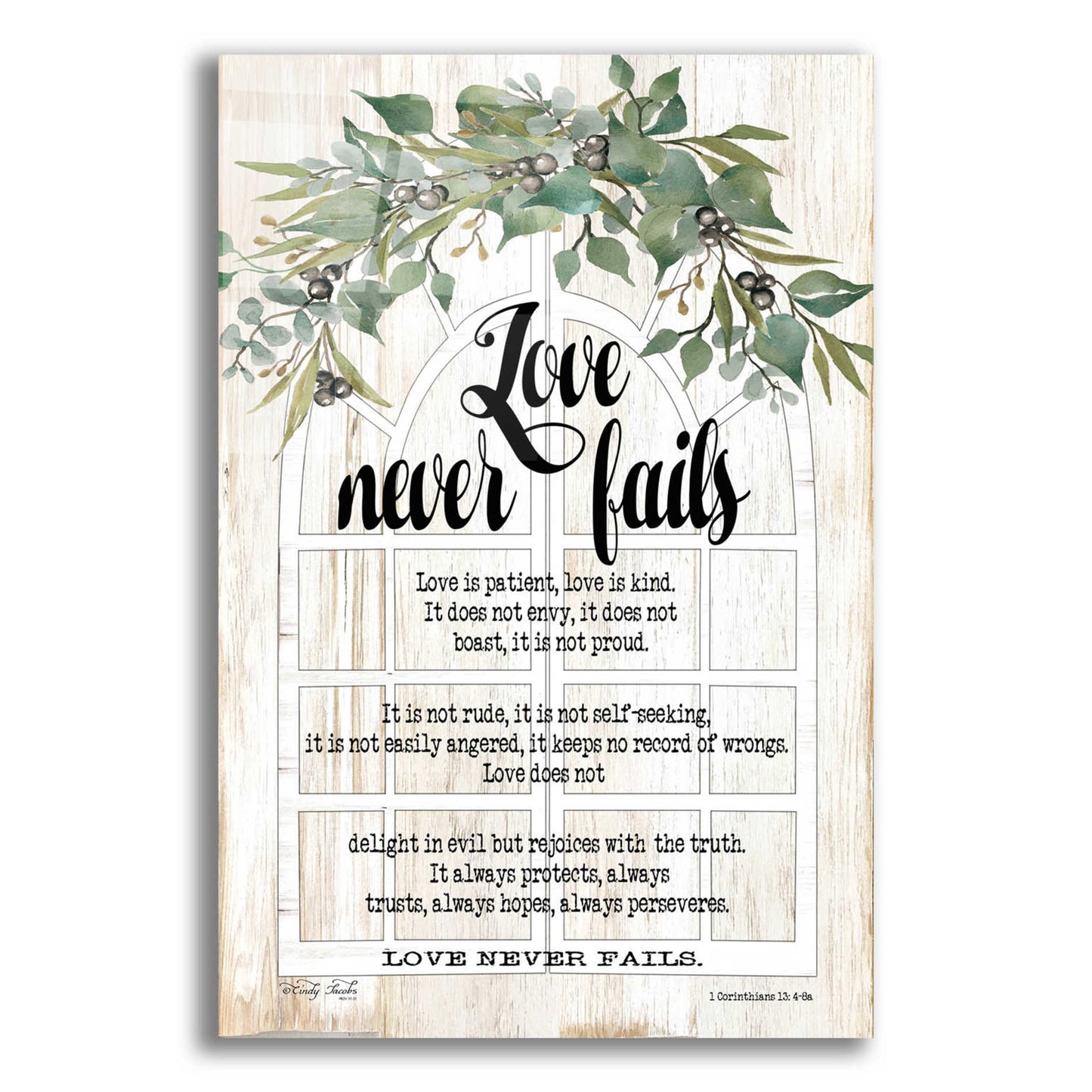 Epic Art 'Berry Swag Love Never Fails' by Cindy Jacobs, Acrylic Glass Wall Art,12x16