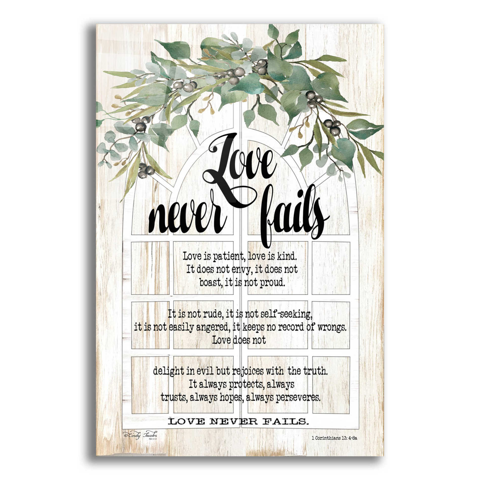 Epic Art 'Berry Swag Love Never Fails' by Cindy Jacobs, Acrylic Glass Wall Art,12x16