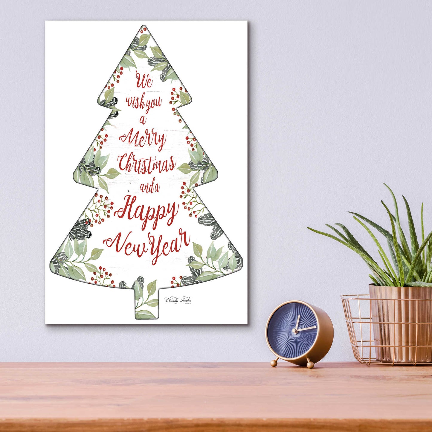 Epic Art 'Merry Christmas Wishes Tree' by Cindy Jacobs, Acrylic Glass Wall Art,12x16