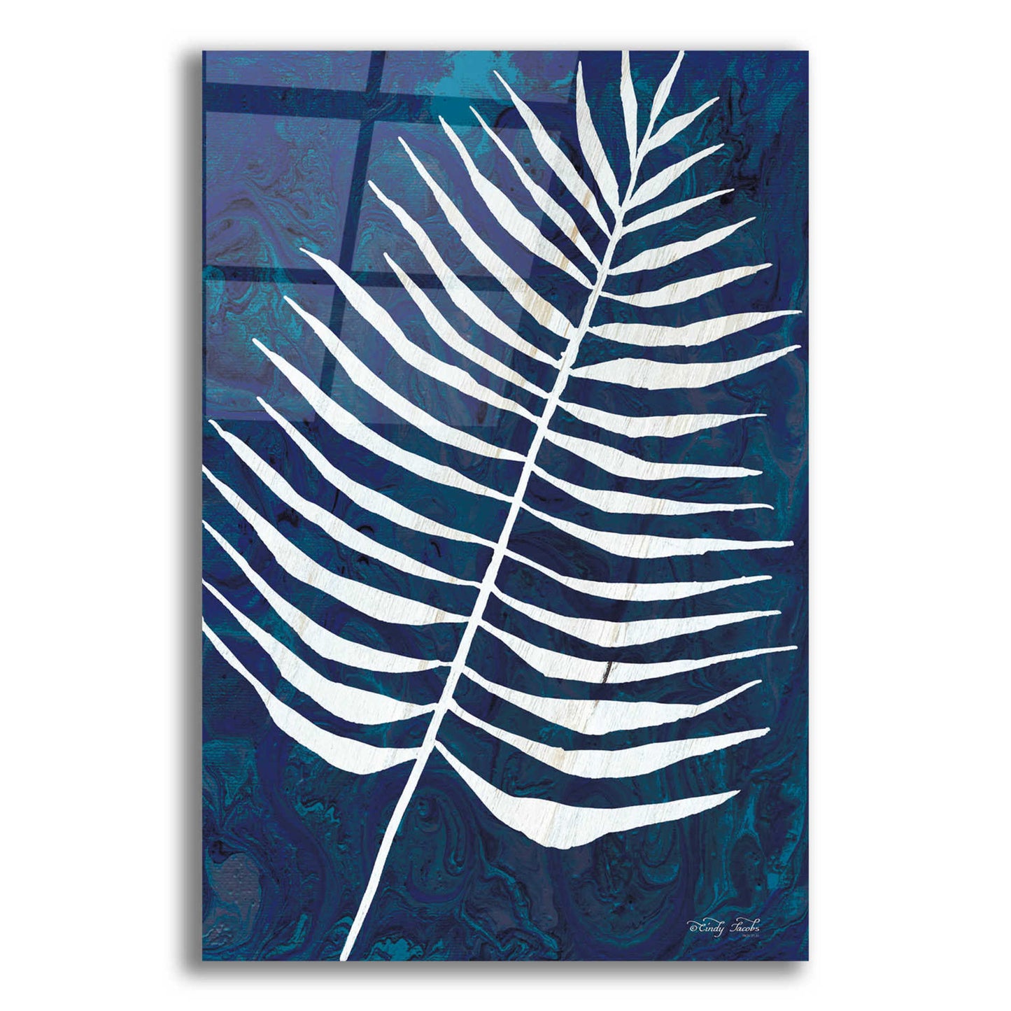 Epic Art 'Navy Areca Leaf' by Cindy Jacobs, Acrylic Glass Wall Art,12x16