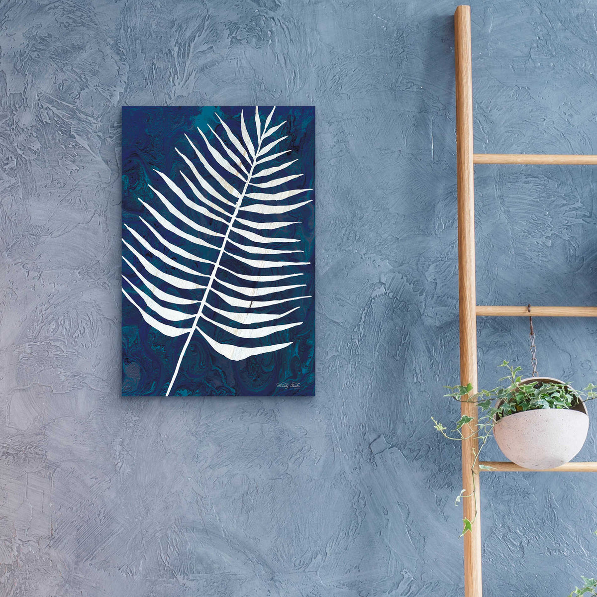 Epic Art 'Navy Areca Leaf' by Cindy Jacobs, Acrylic Glass Wall Art,16x24