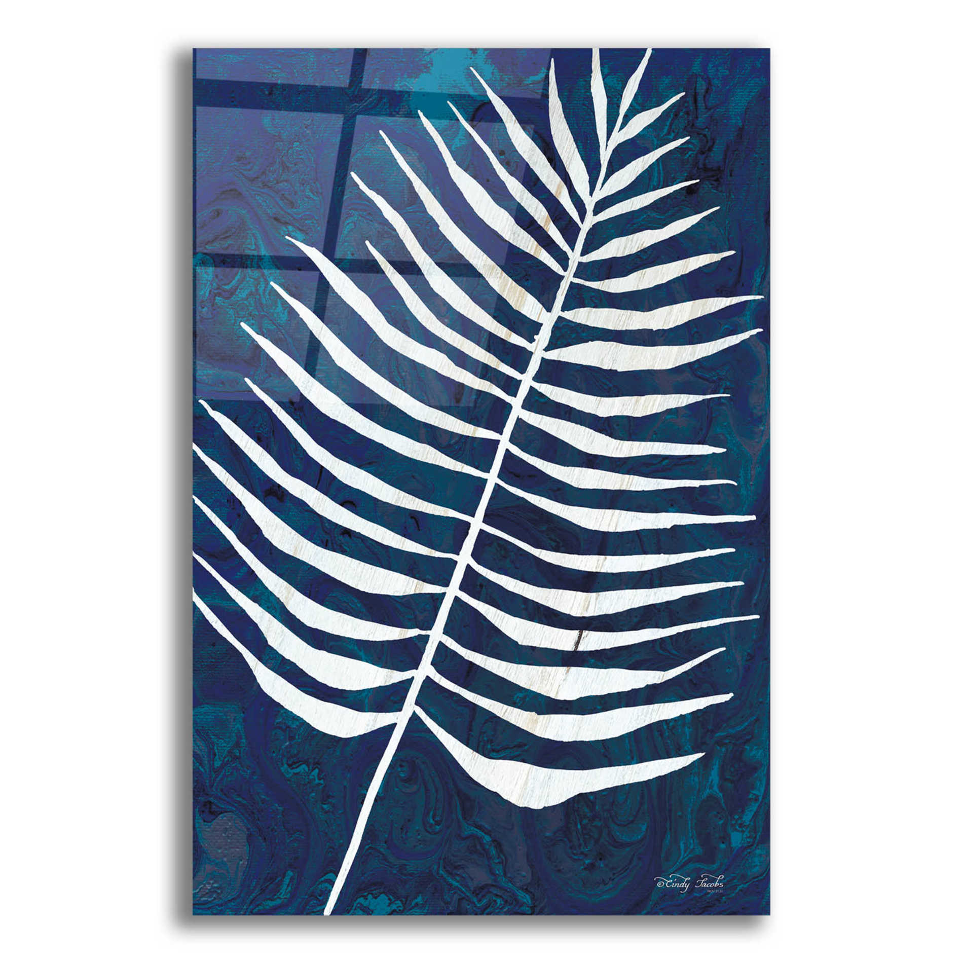 Epic Art 'Navy Areca Leaf' by Cindy Jacobs, Acrylic Glass Wall Art,16x24