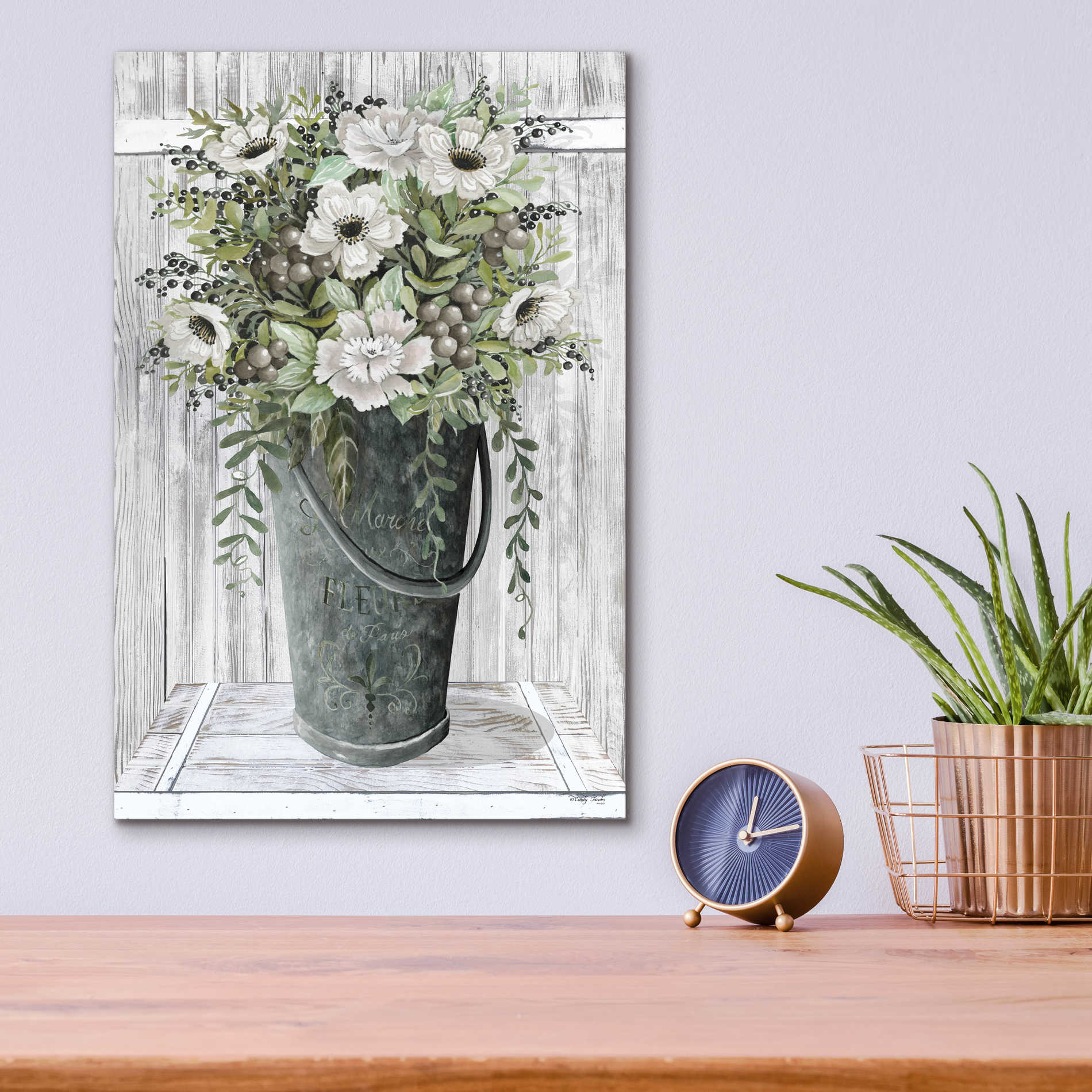 Epic Art 'Galvanized Fleurs' by Cindy Jacobs, Acrylic Glass Wall Art,12x16