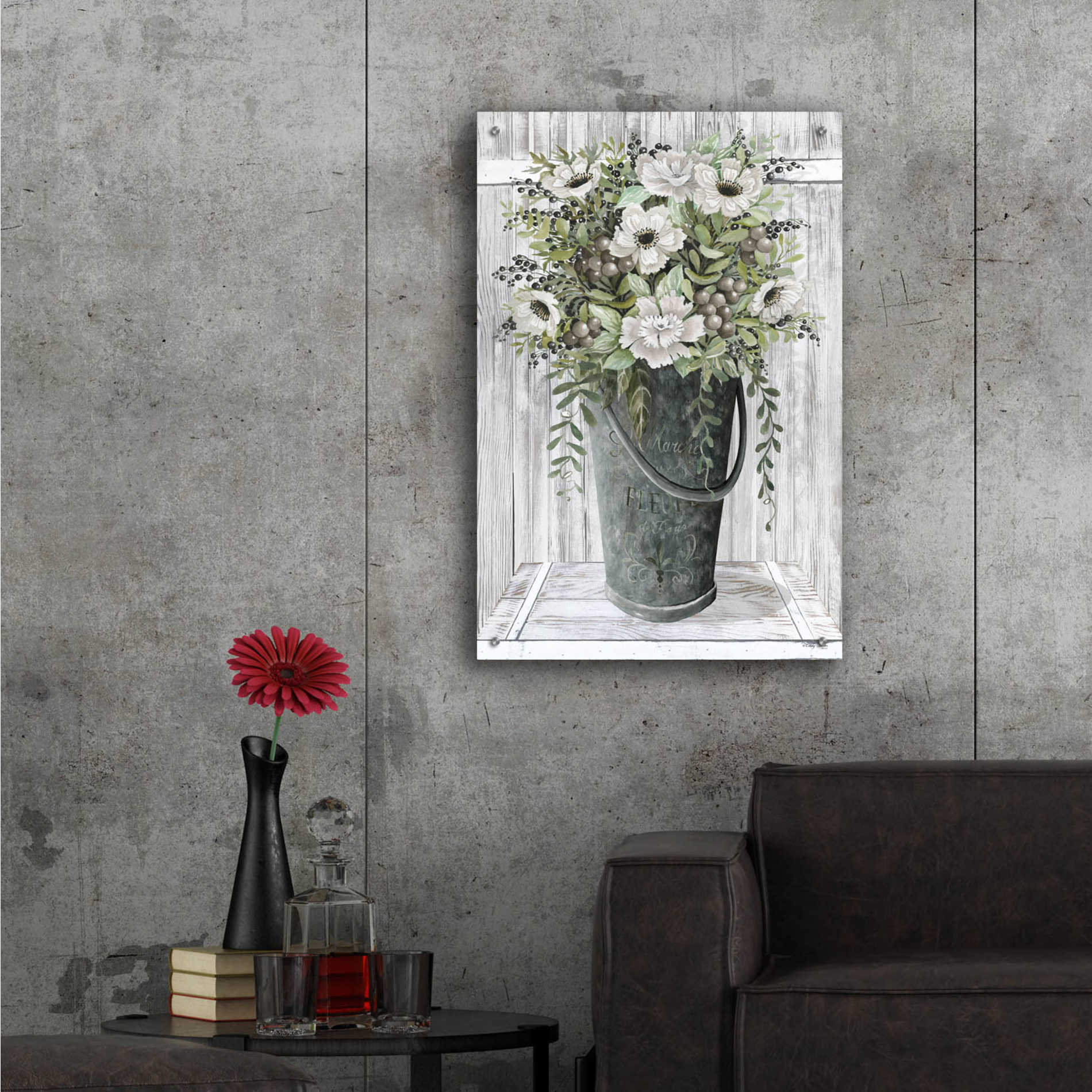 Epic Art 'Galvanized Fleurs' by Cindy Jacobs, Acrylic Glass Wall Art,24x36