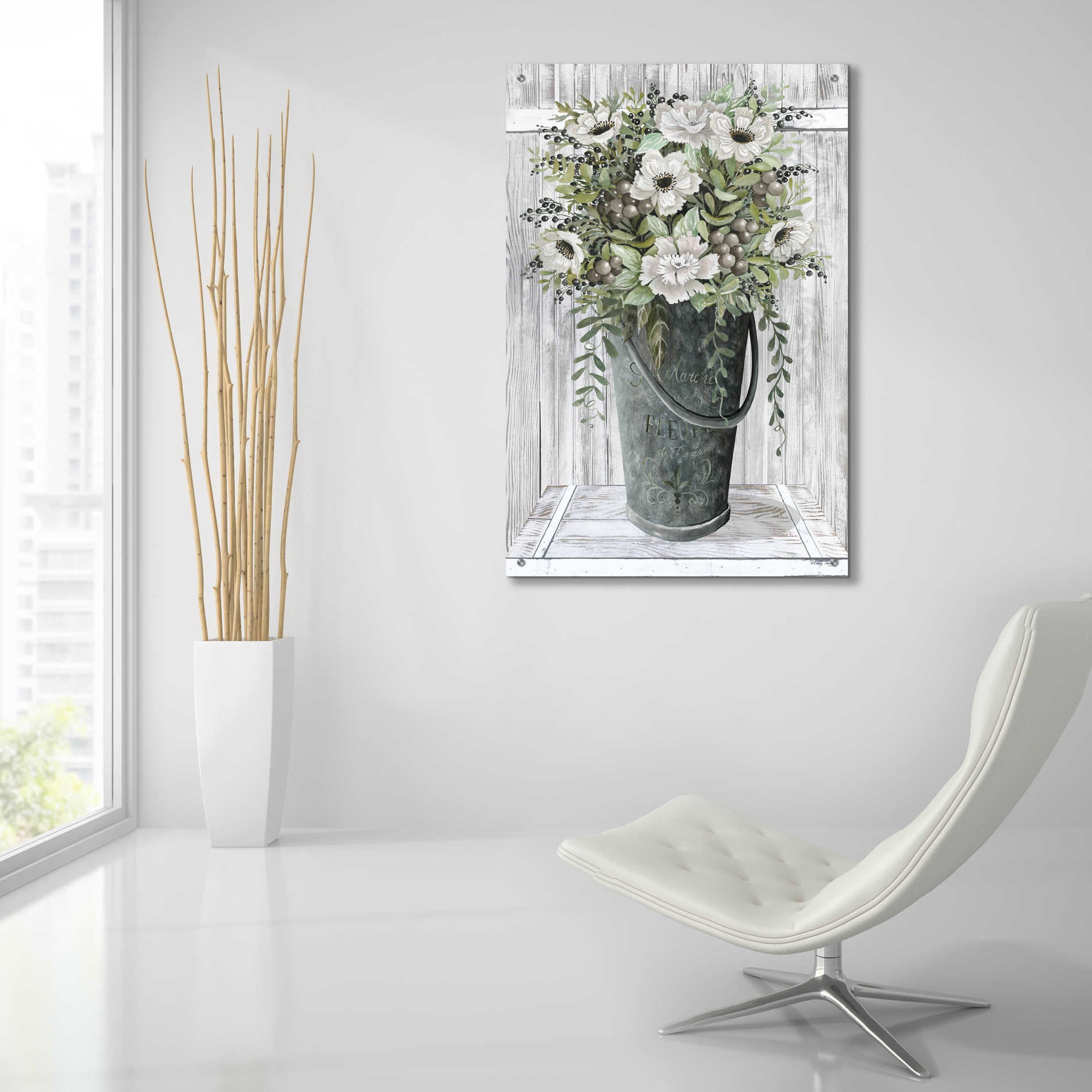 Epic Art 'Galvanized Fleurs' by Cindy Jacobs, Acrylic Glass Wall Art,24x36