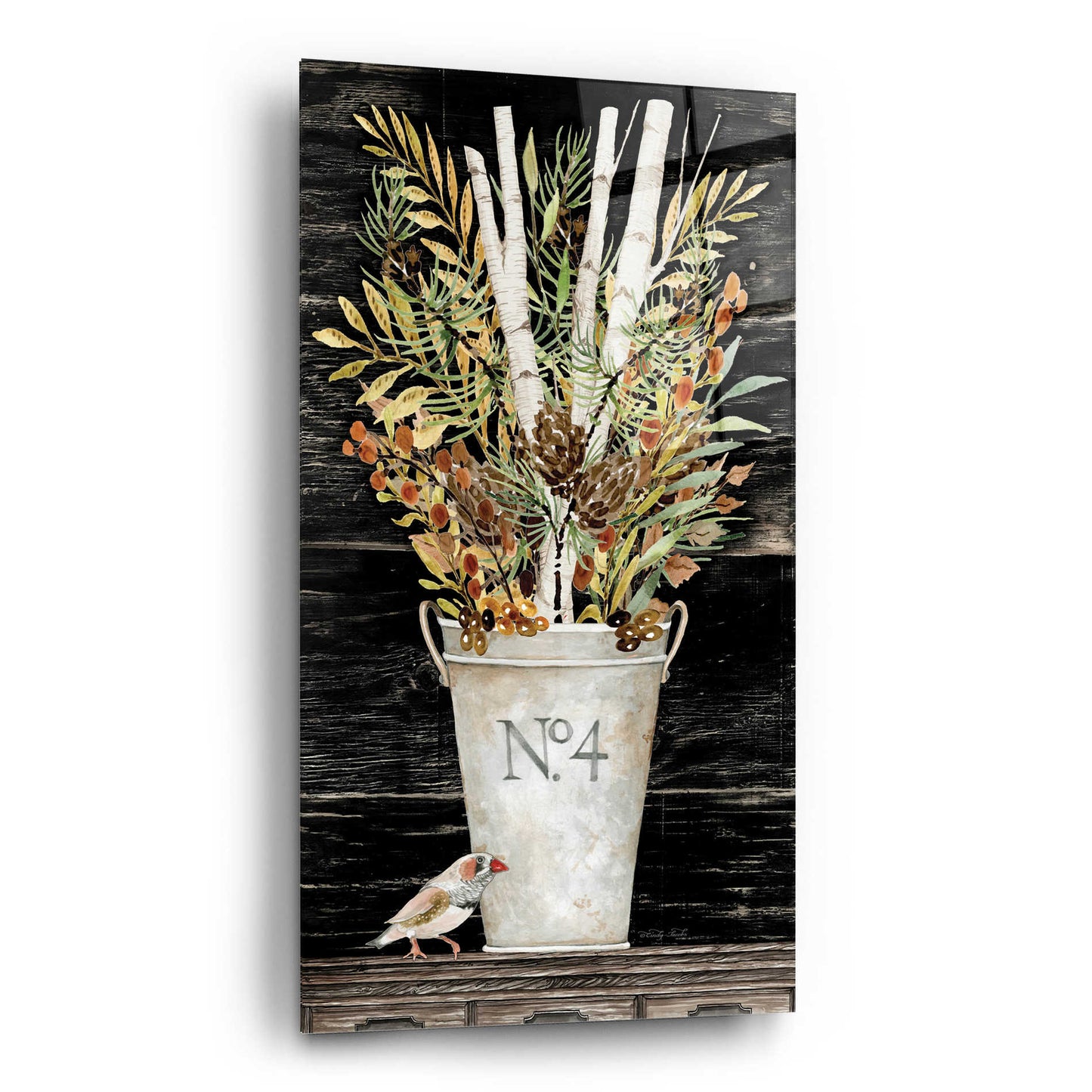 Epic Art 'No. 4 Fall Flowers and Birch 1' by Cindy Jacobs, Acrylic Glass Wall Art,12x24