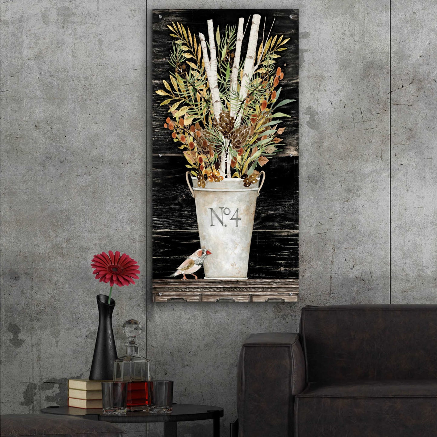 Epic Art 'No. 4 Fall Flowers and Birch 1' by Cindy Jacobs, Acrylic Glass Wall Art,24x48