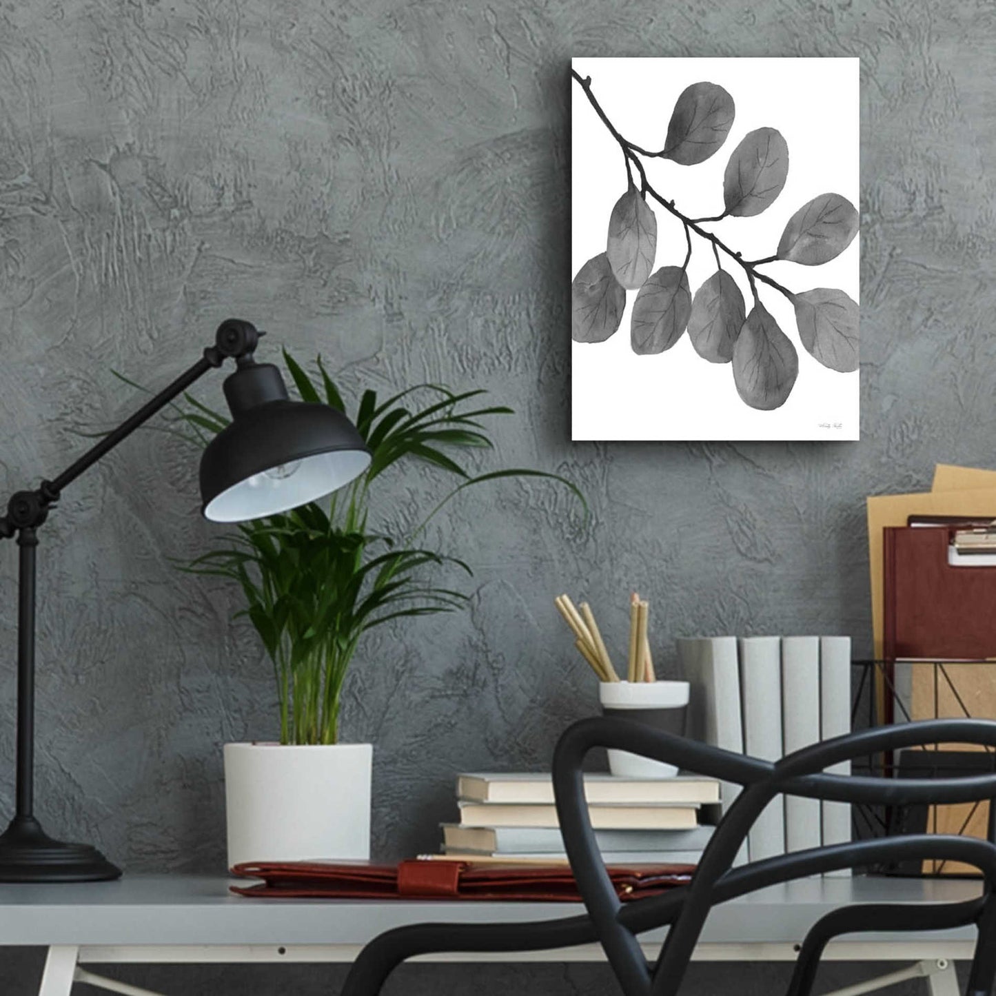 Epic Art 'Leaves in Gray I' by Cindy Jacobs, Acrylic Glass Wall Art,12x16