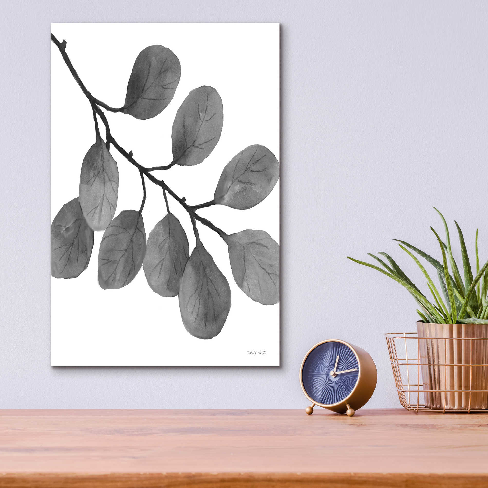 Epic Art 'Leaves in Gray I' by Cindy Jacobs, Acrylic Glass Wall Art,12x16