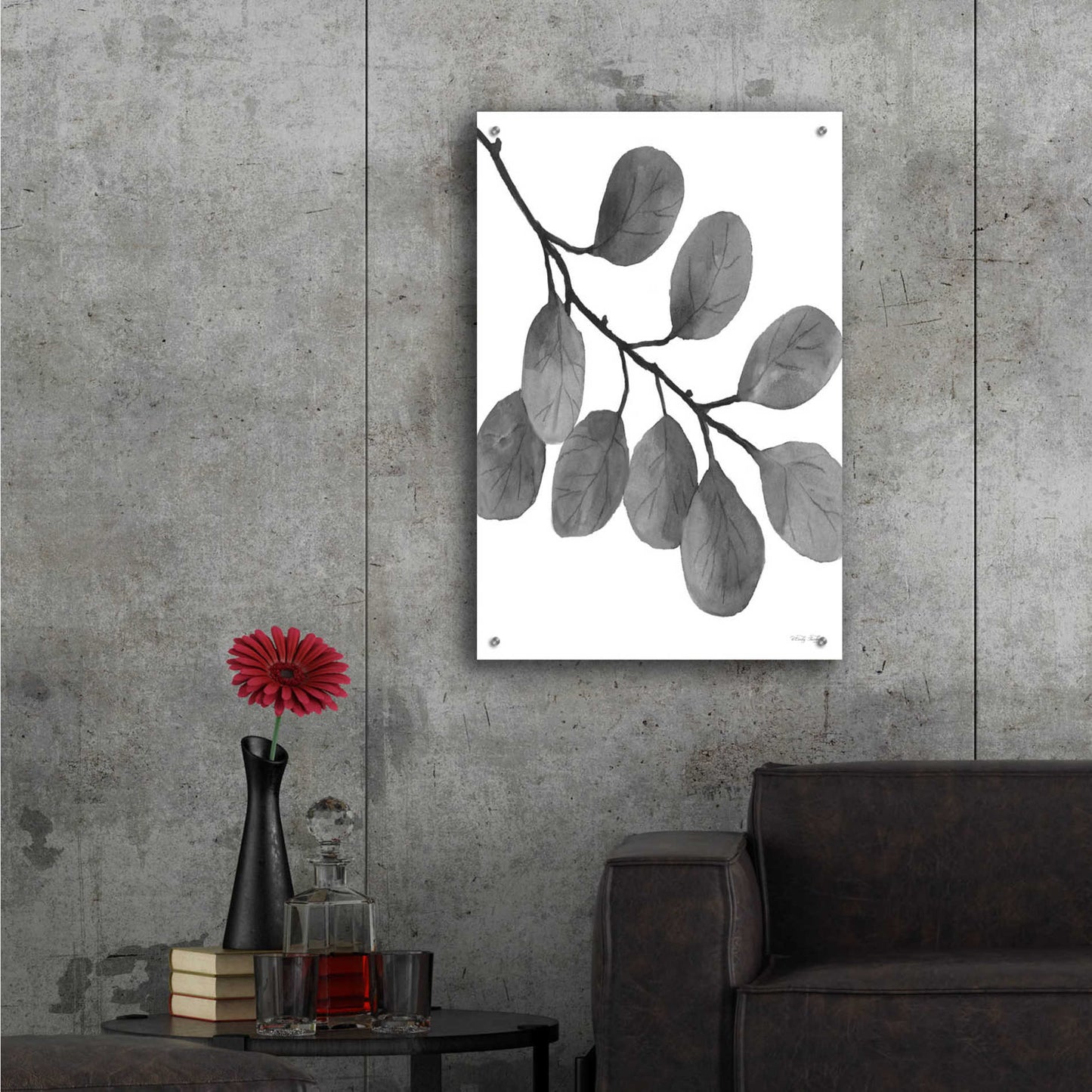 Epic Art 'Leaves in Gray I' by Cindy Jacobs, Acrylic Glass Wall Art,24x36