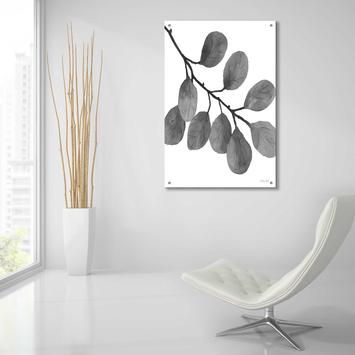 Epic Art 'Leaves in Gray I' by Cindy Jacobs, Acrylic Glass Wall Art,24x36