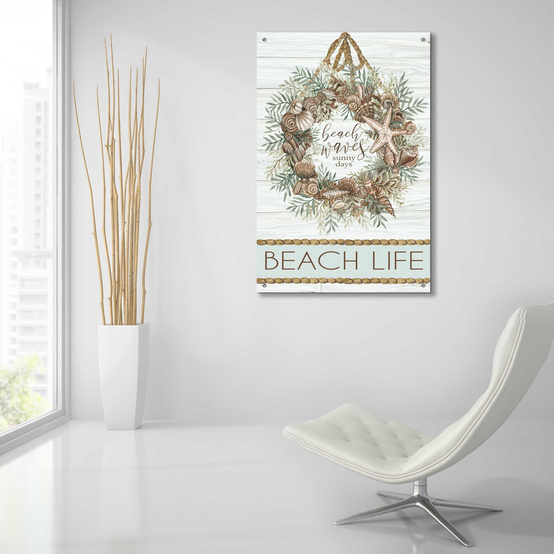 Epic Art 'Beach Waves Wreath' by Cindy Jacobs, Acrylic Glass Wall Art,24x36
