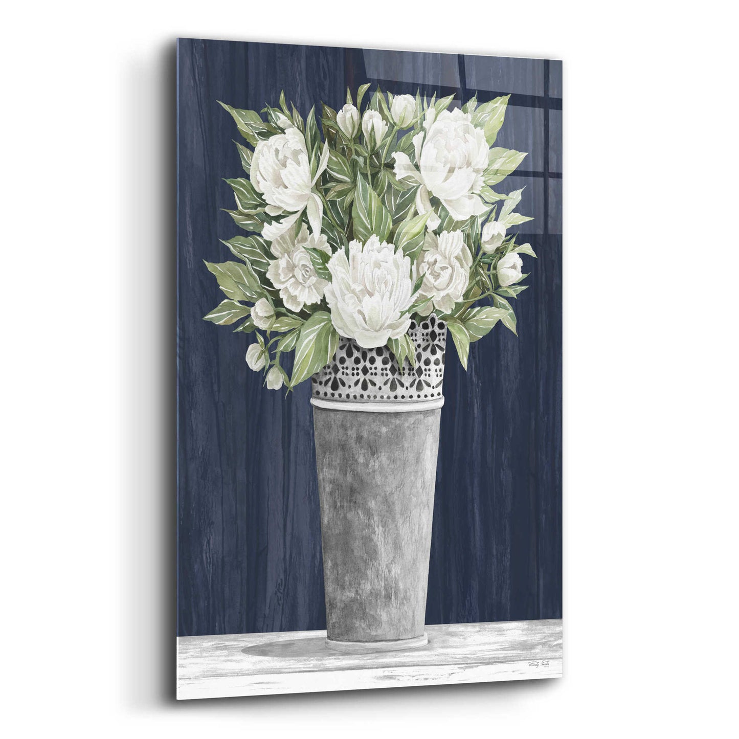 Epic Art 'Punched Tin White Floral' by Cindy Jacobs, Acrylic Glass Wall Art,12x16