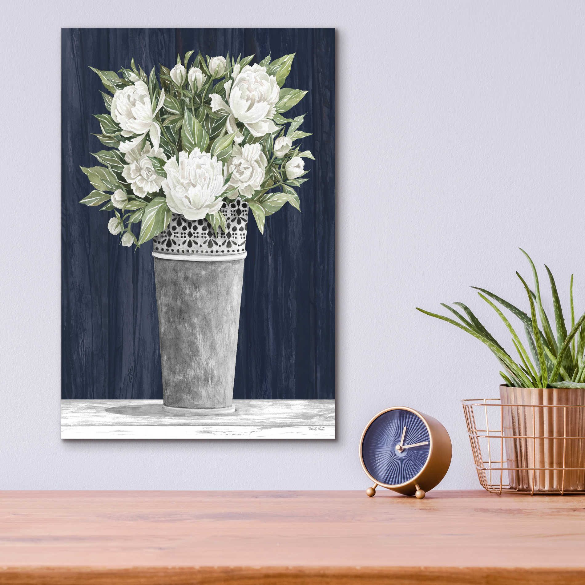 Epic Art 'Punched Tin White Floral' by Cindy Jacobs, Acrylic Glass Wall Art,12x16