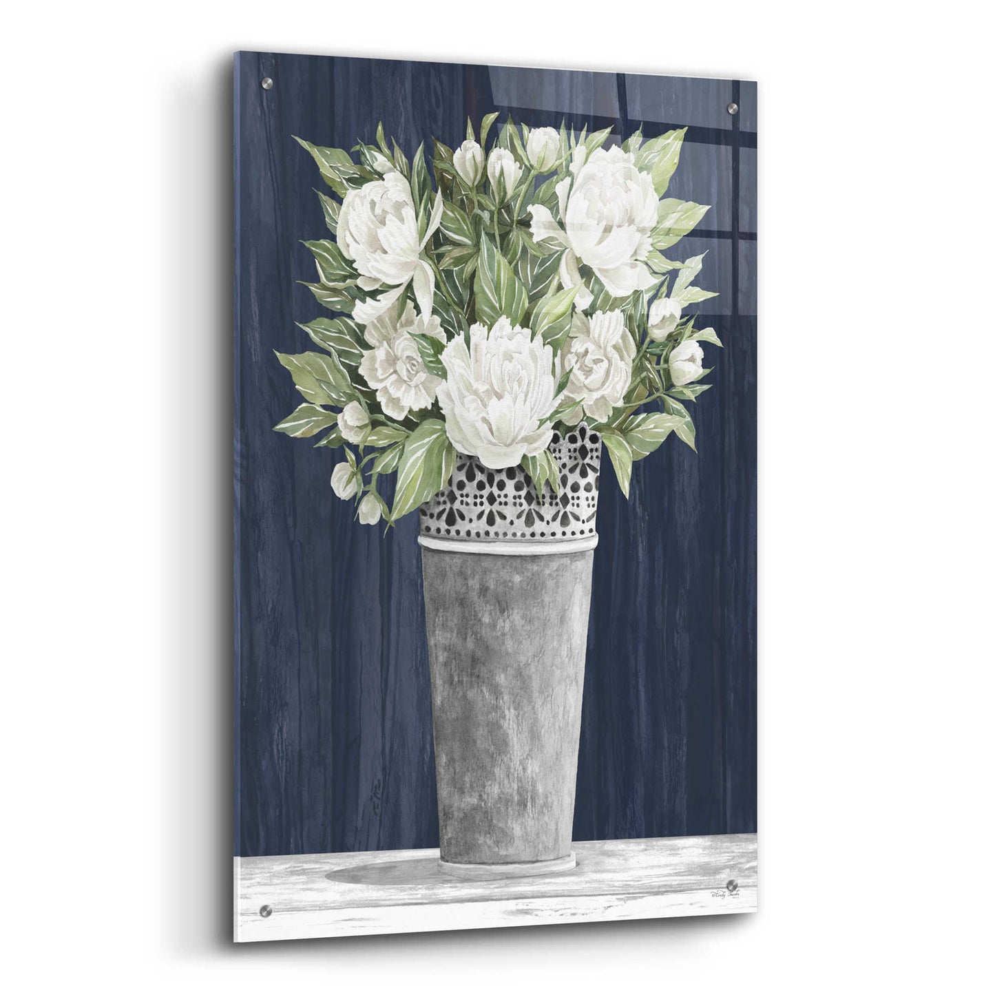 Epic Art 'Punched Tin White Floral' by Cindy Jacobs, Acrylic Glass Wall Art,24x36