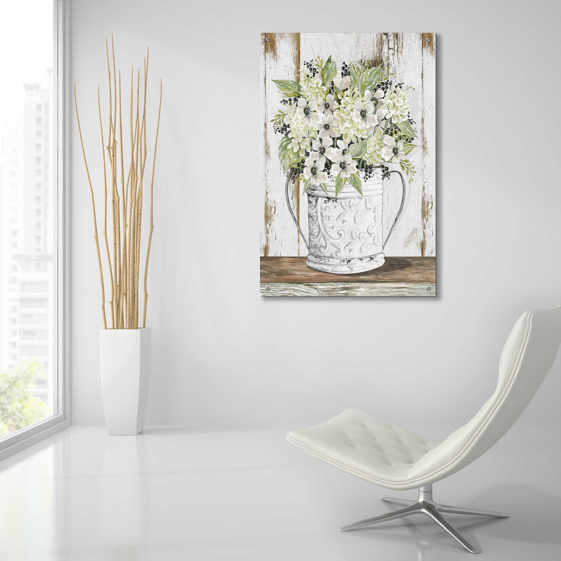 Epic Art 'White Floral Dreams' by Cindy Jacobs, Acrylic Glass Wall Art,24x36