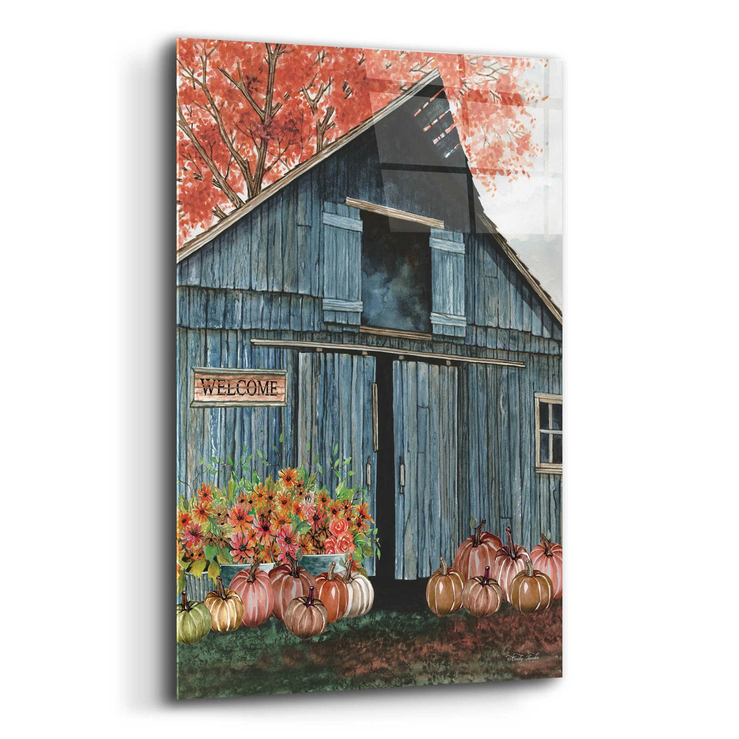 Epic Art 'Welcome Fall Barn' by Cindy Jacobs, Acrylic Glass Wall Art,12x16