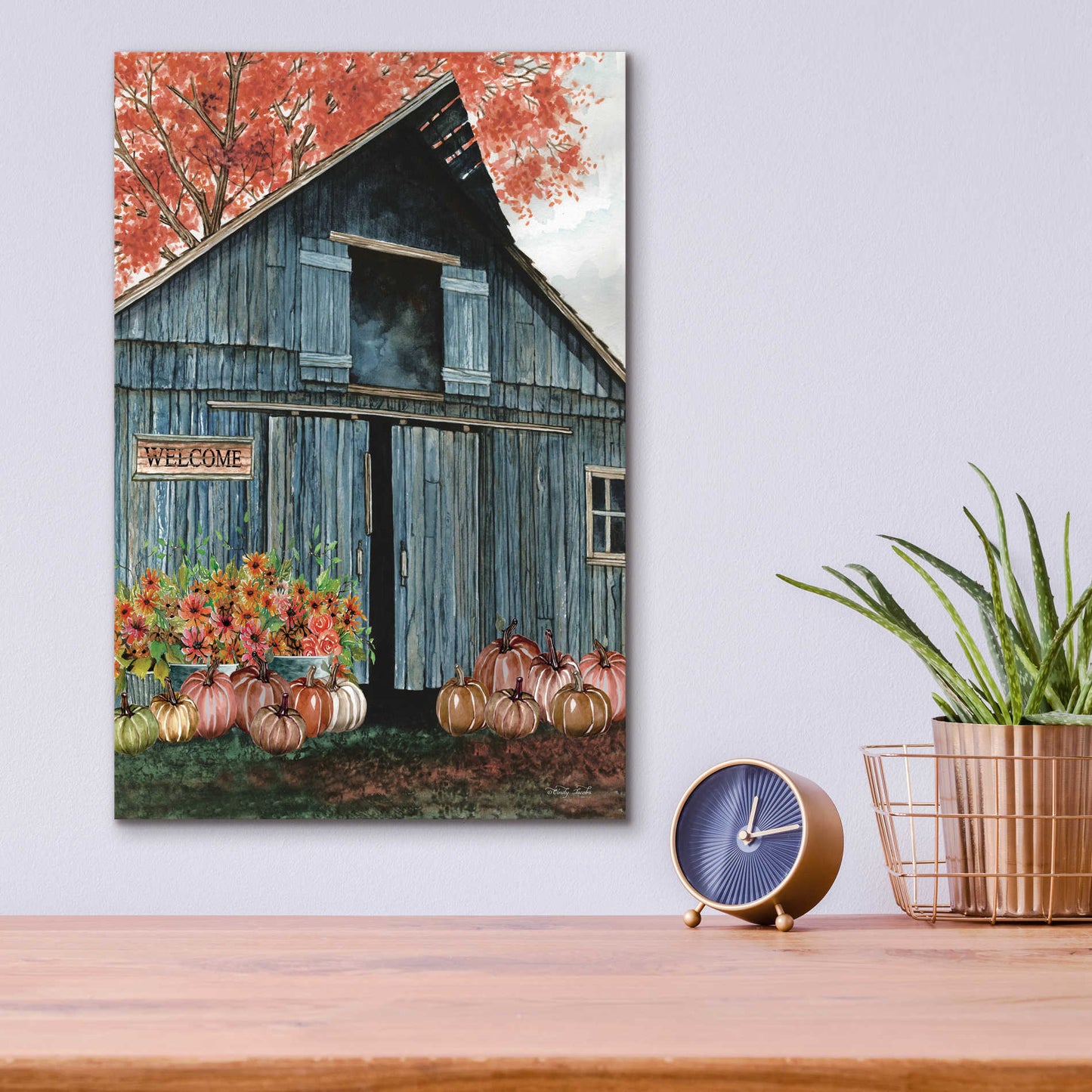 Epic Art 'Welcome Fall Barn' by Cindy Jacobs, Acrylic Glass Wall Art,12x16