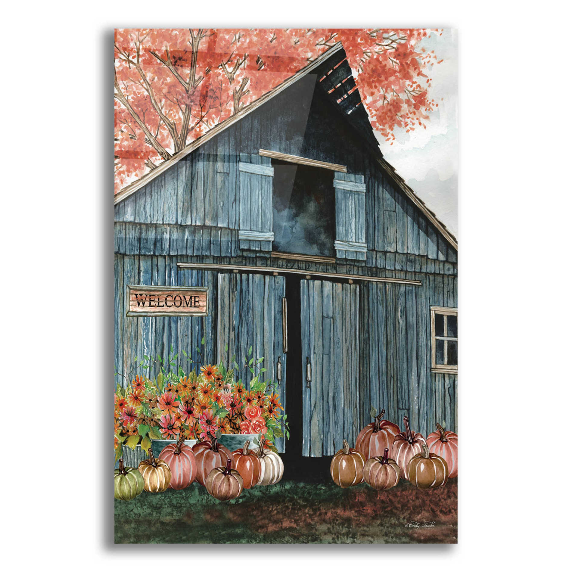 Epic Art 'Welcome Fall Barn' by Cindy Jacobs, Acrylic Glass Wall Art,12x16