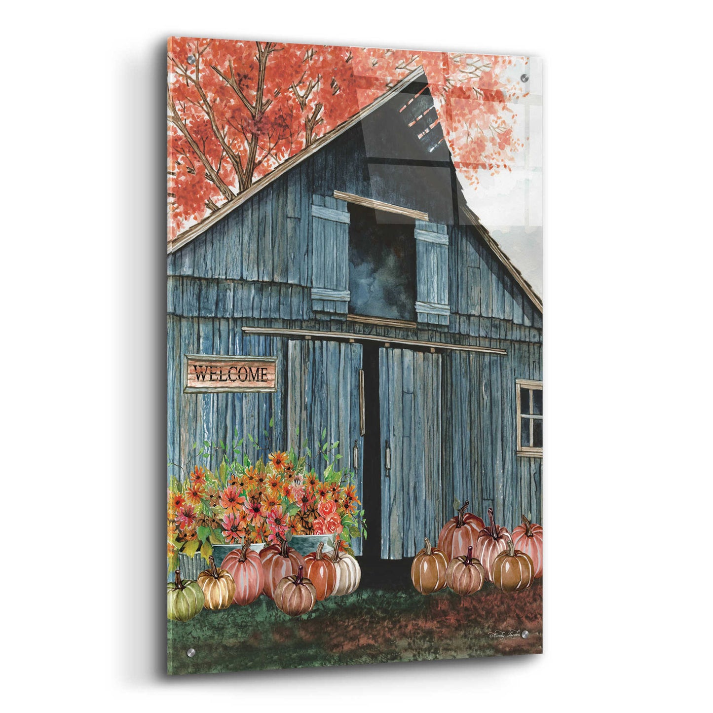 Epic Art 'Welcome Fall Barn' by Cindy Jacobs, Acrylic Glass Wall Art,24x36