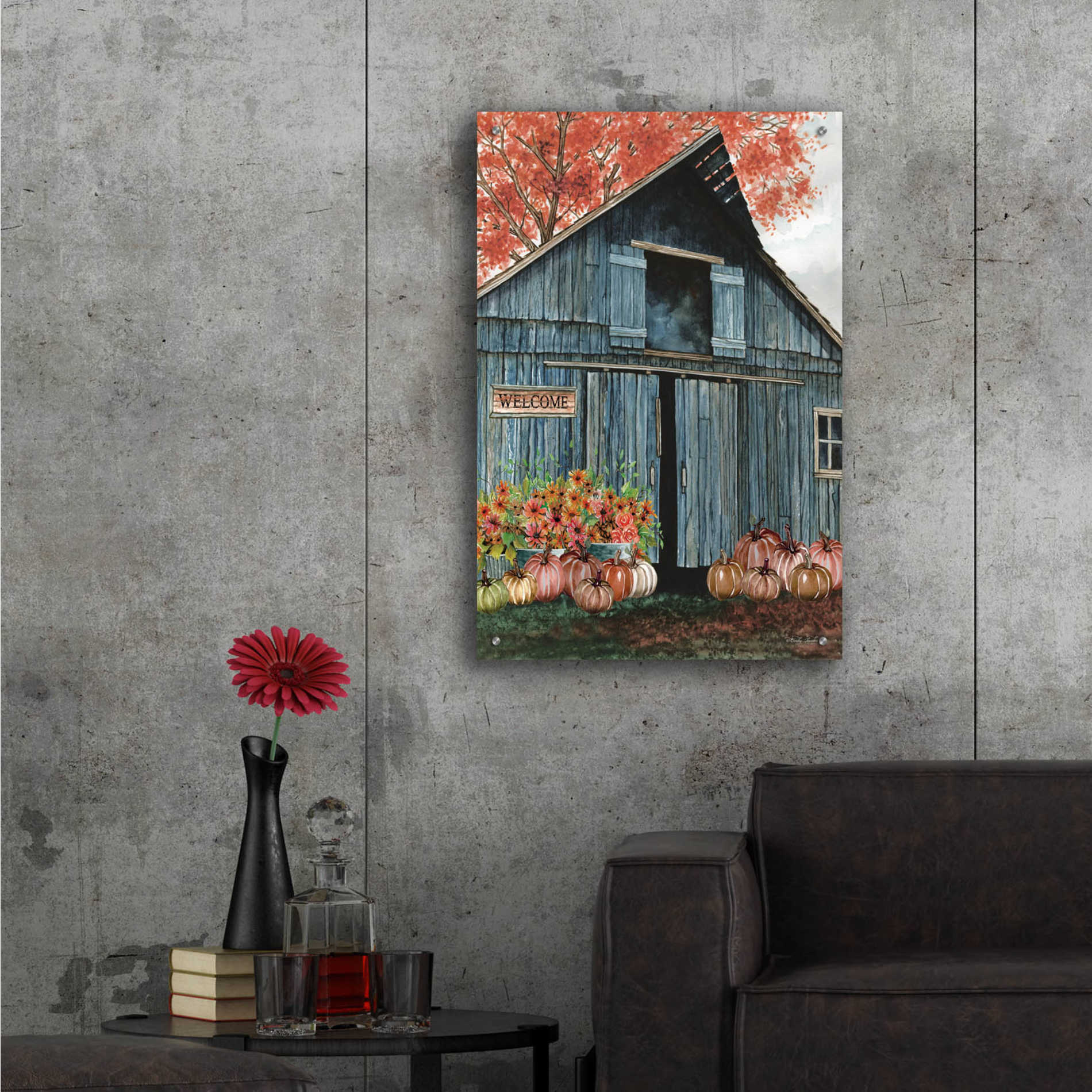 Epic Art 'Welcome Fall Barn' by Cindy Jacobs, Acrylic Glass Wall Art,24x36