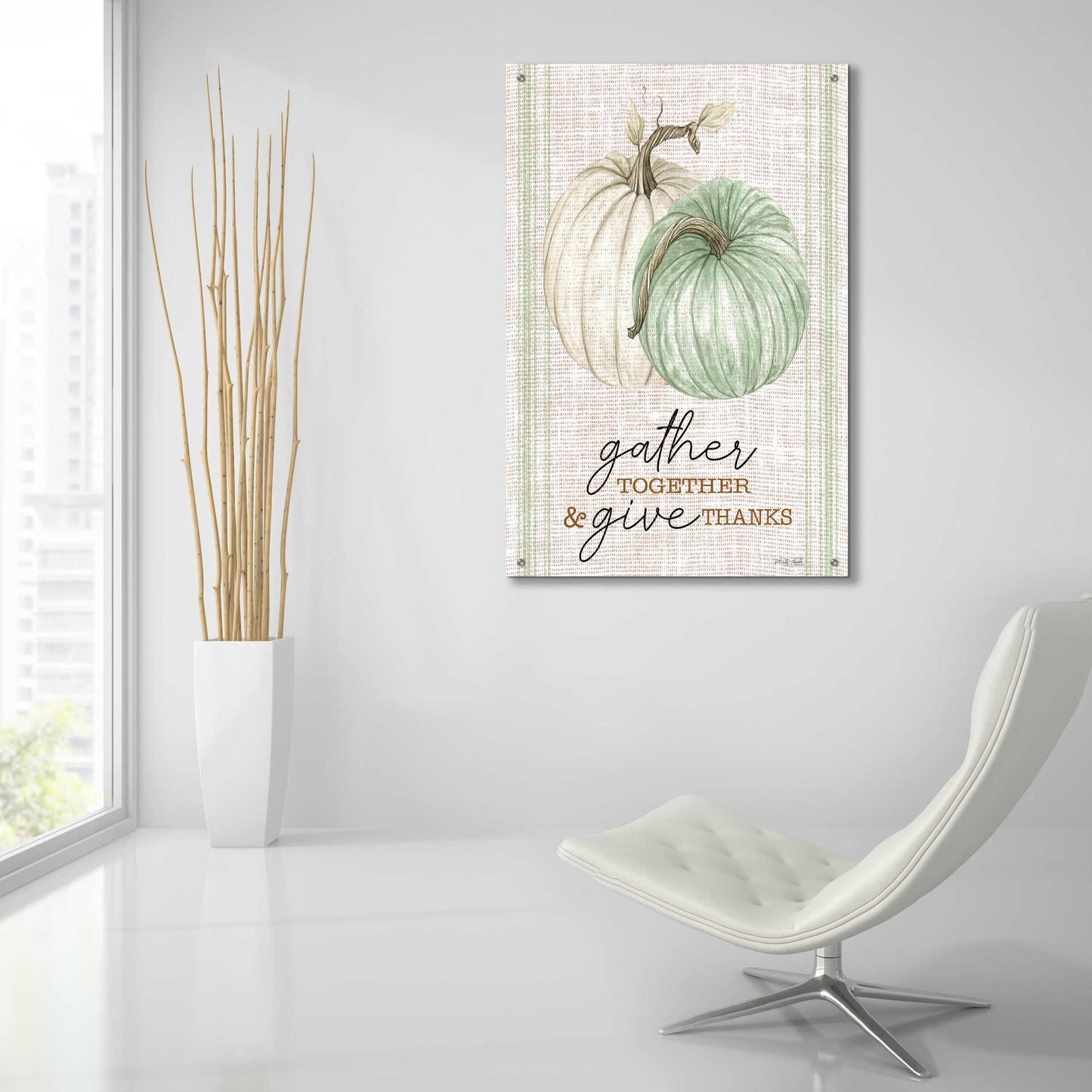 Epic Art 'Grain Sack Gather and Give Thanks' by Cindy Jacobs, Acrylic Glass Wall Art,24x36