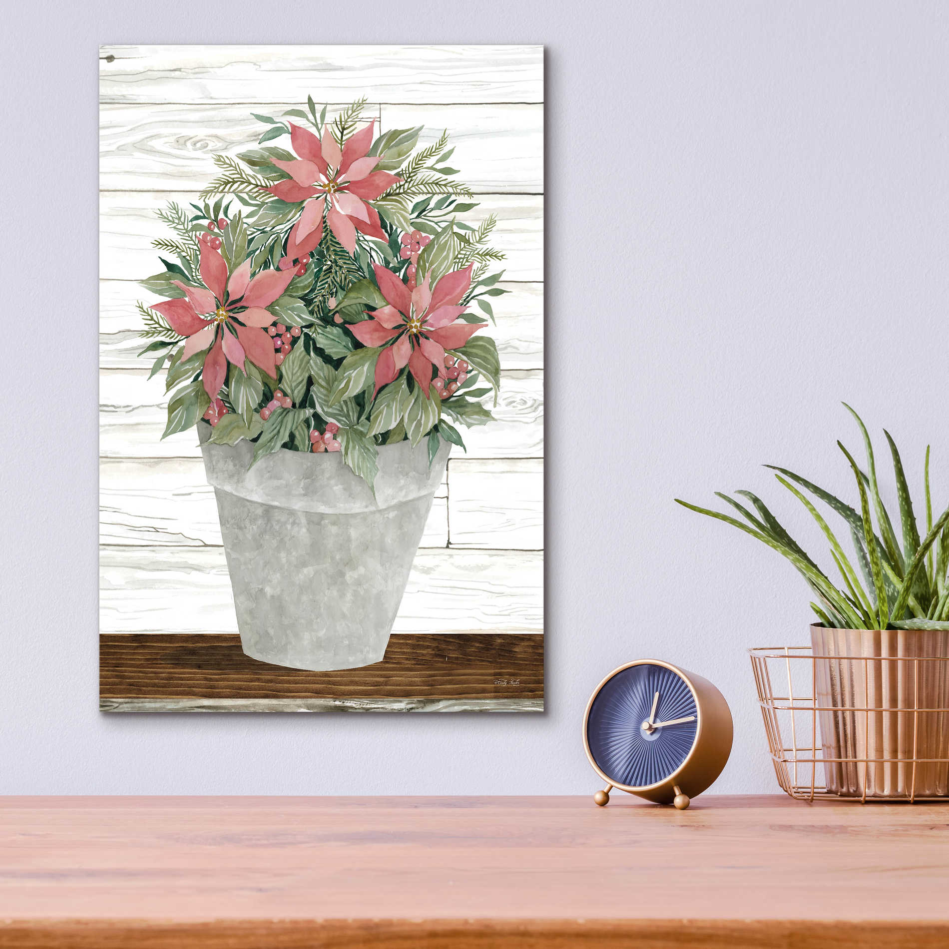 Epic Art 'Pot of Poinsettias' by Cindy Jacobs, Acrylic Glass Wall Art,12x16