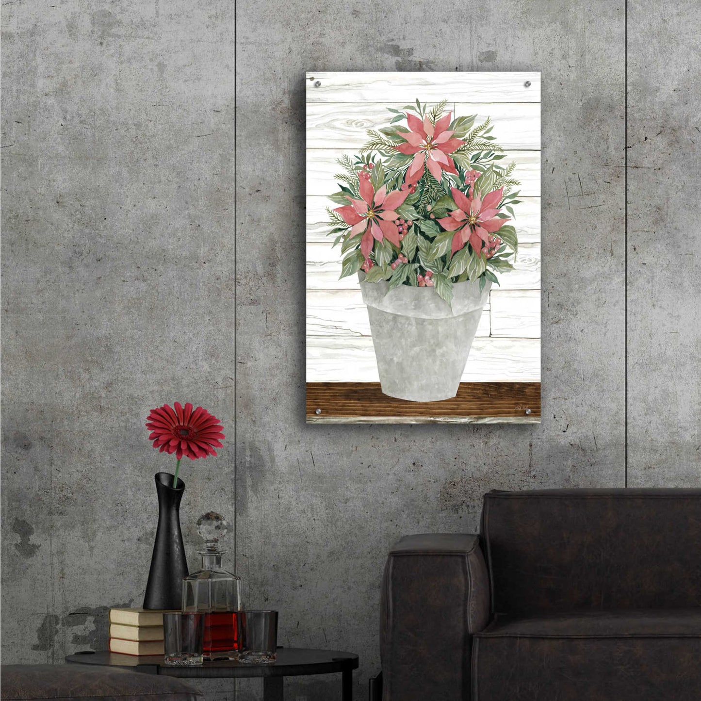 Epic Art 'Pot of Poinsettias' by Cindy Jacobs, Acrylic Glass Wall Art,24x36