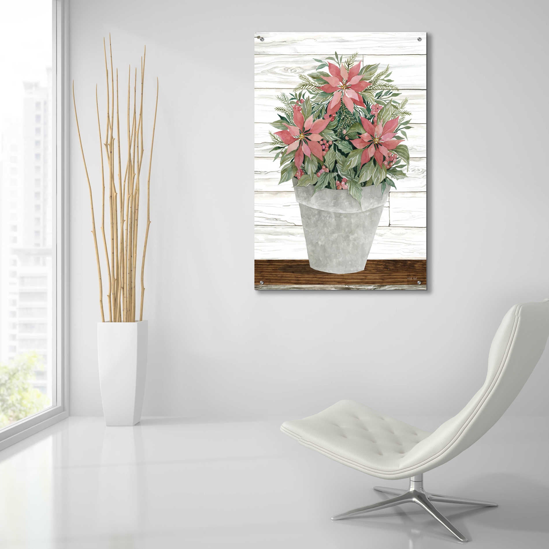 Epic Art 'Pot of Poinsettias' by Cindy Jacobs, Acrylic Glass Wall Art,24x36